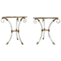 Midcentury Bronze-Mounted Lucite Side Tables with Glass Tops, French, 1965, Pair