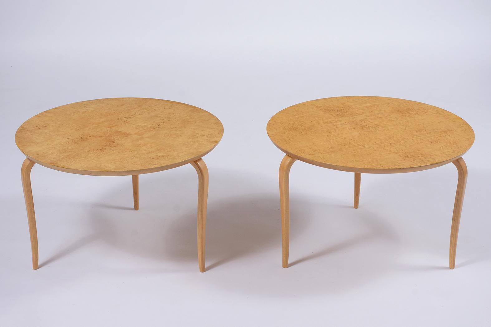 Mid-Century Modern Vintage Bruno Mathsson for Dux Burled Wood Side Tables - Restored Elegance For Sale