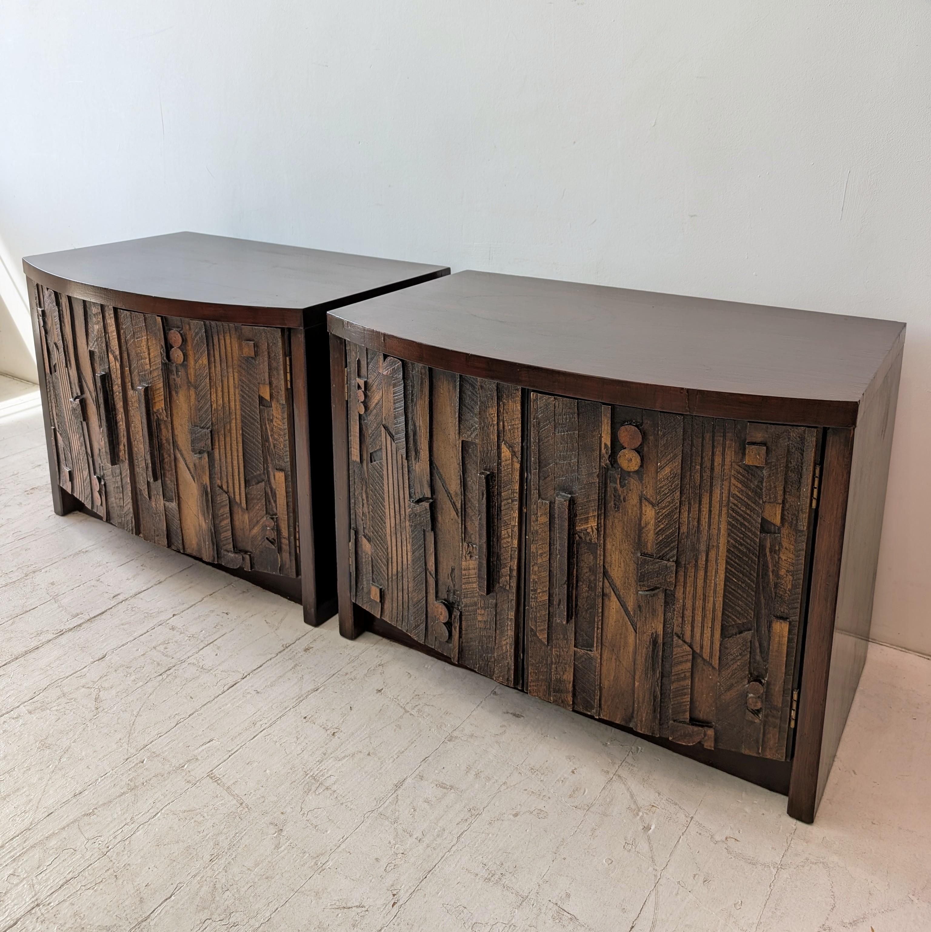Américain Paire de tables de nuit brutalistes Pueblo du milieu du siècle dernier Lane Furniture USA 1970 en vente