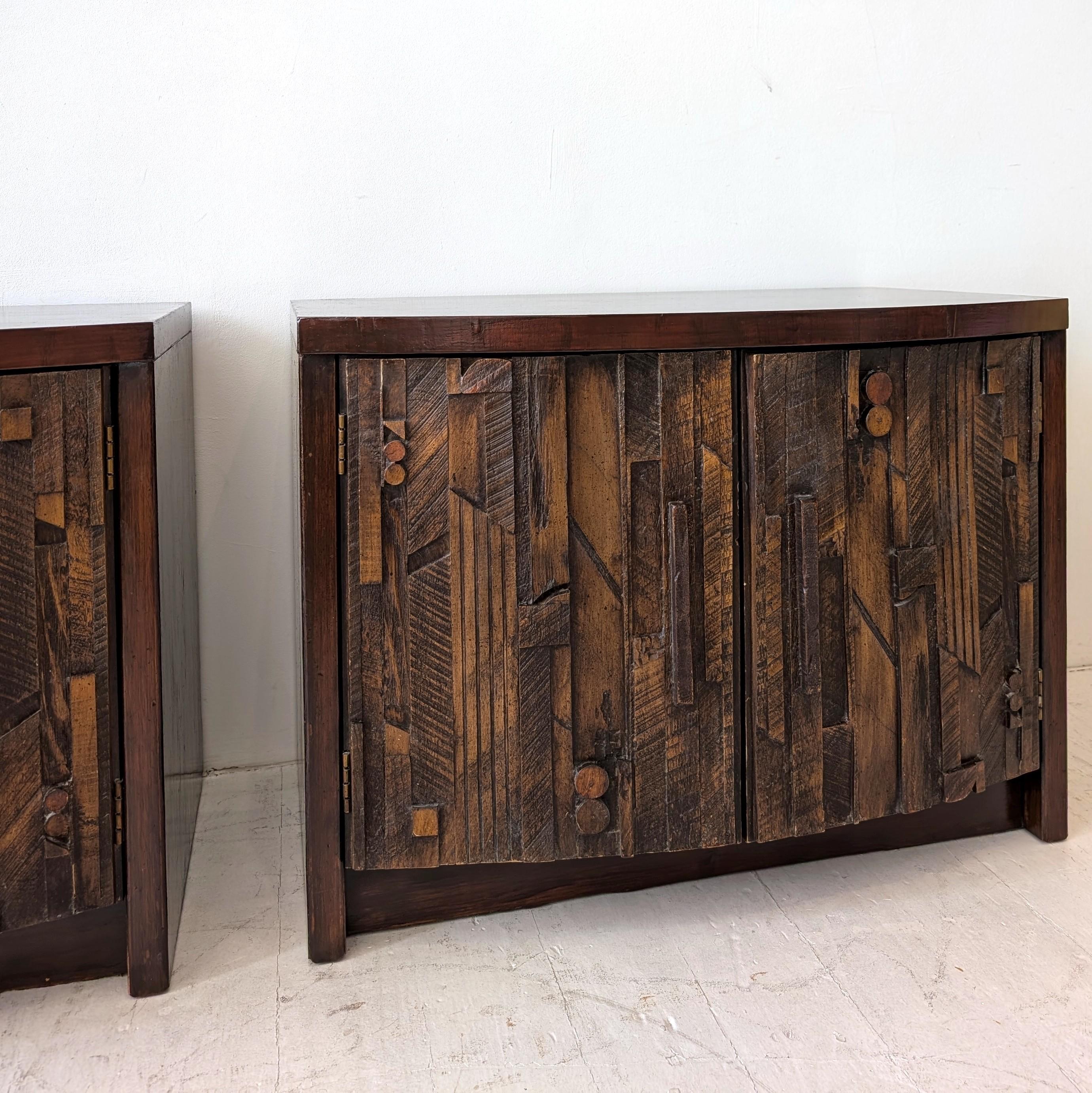 Paire de tables de nuit brutalistes Pueblo du milieu du siècle dernier Lane Furniture USA 1970 en vente 1
