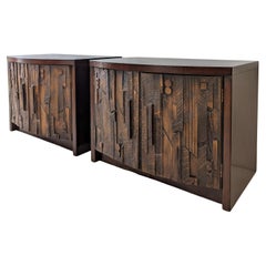 Pair mid century Brutalist Pueblo cabinets nightstands Lane Furniture USA 1970s