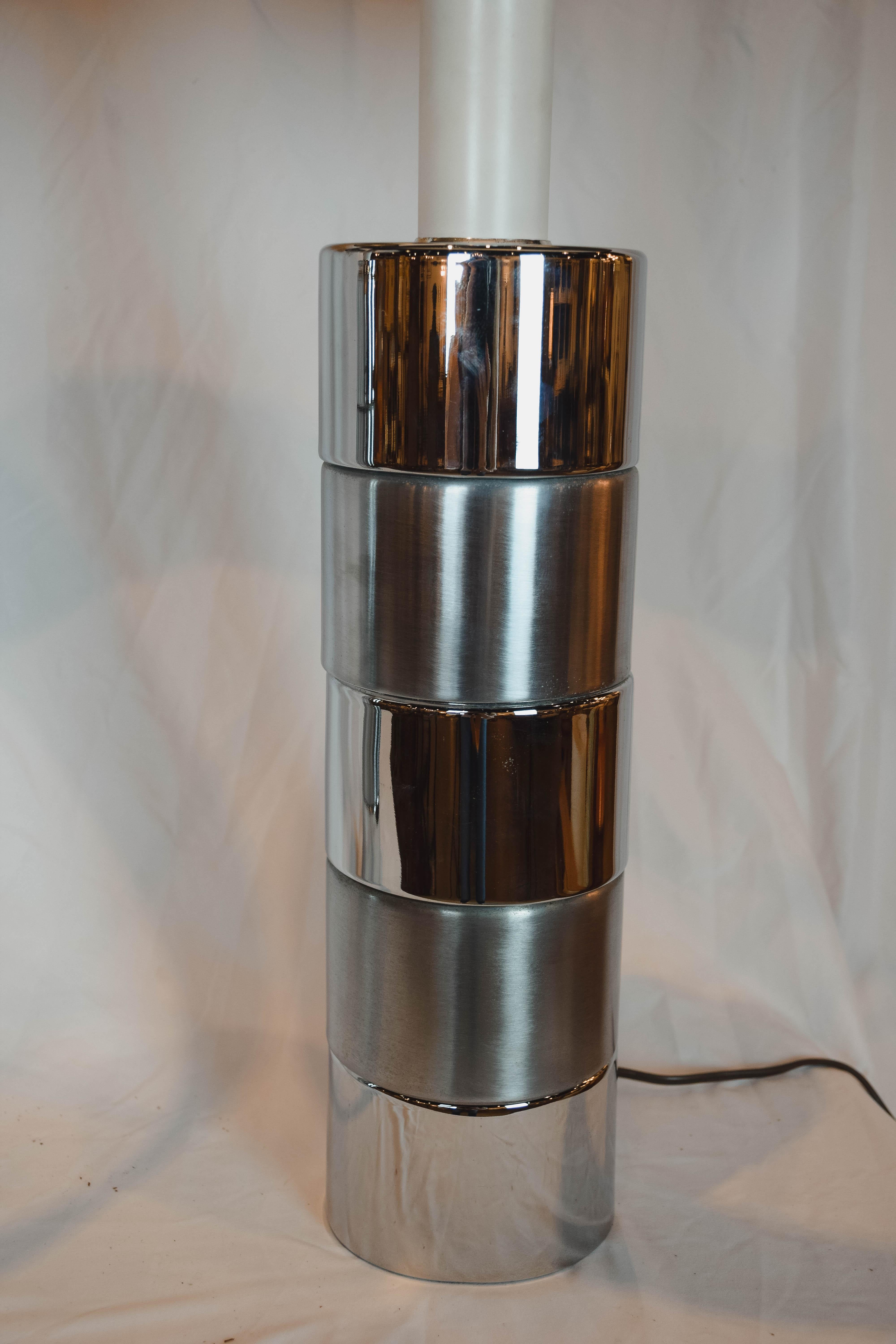 American Pair of Midcentury Brutalist Style Chrome Cylinder Table Lamps