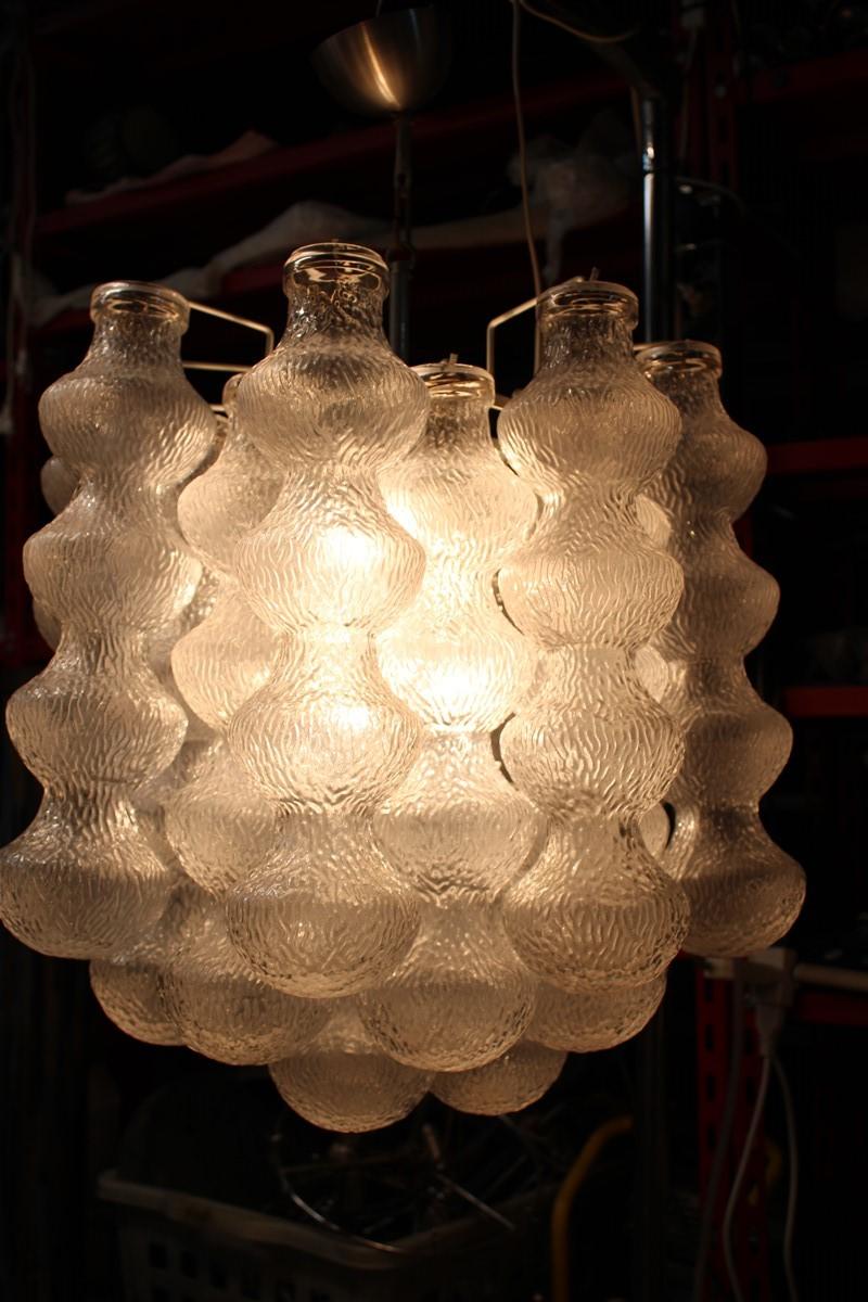 Pair mid-century bubbles chandelier Murano Art Design Venini style transparent.
Each chandelier 6 light bulbs e14 max 40 watt each.