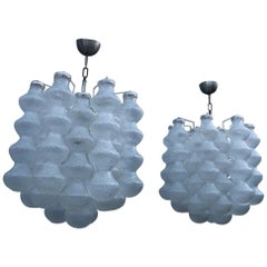 Pair Mid-Century Bubbles Chandelier Murano Art Design Venini Style Trasparent