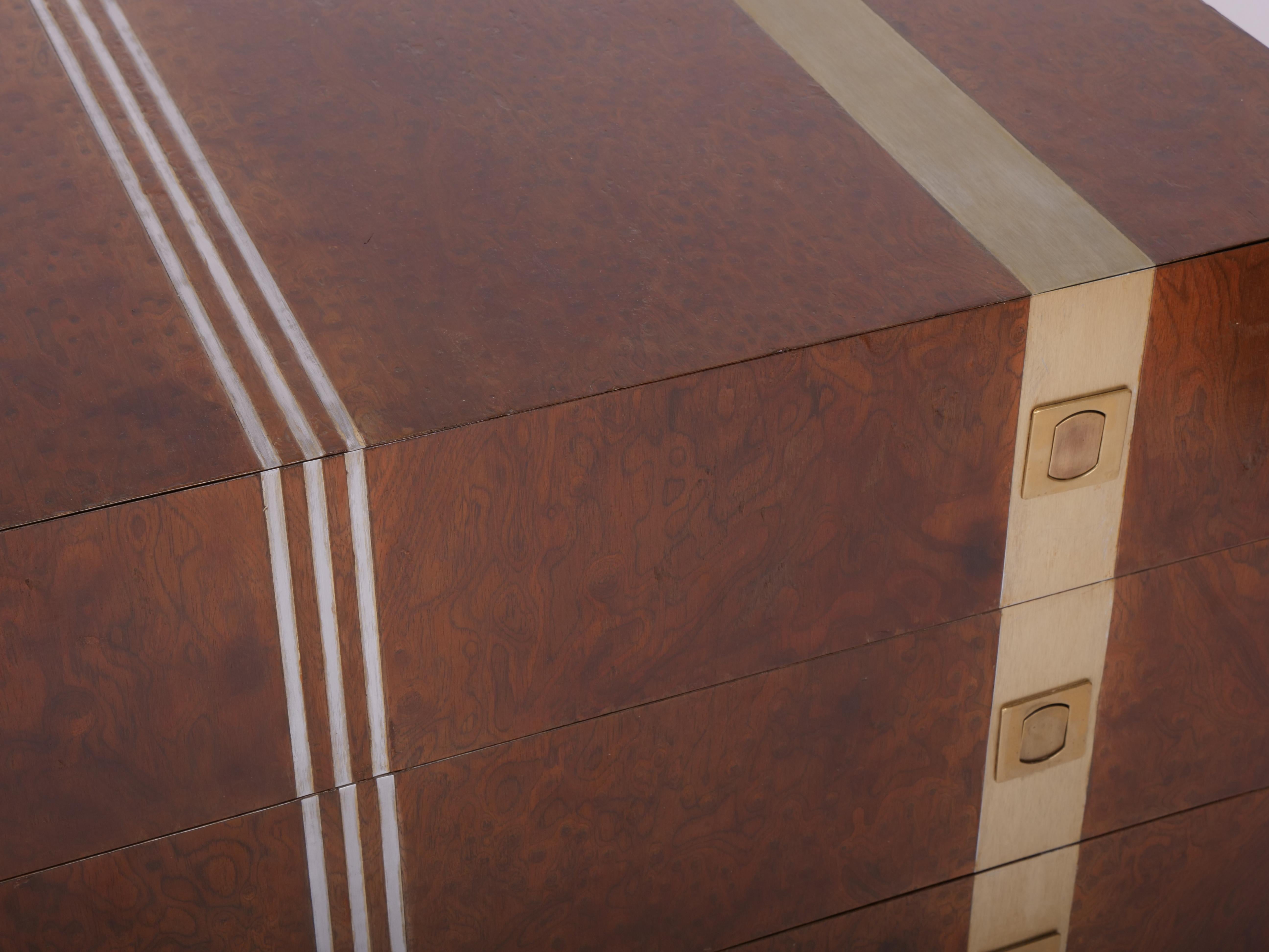 Pair mid century burr dressers. Italy c1970 For Sale 4