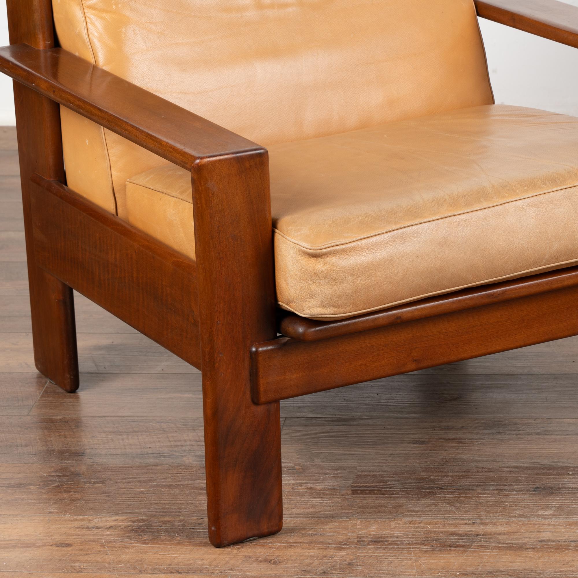 Pair, Mid Century Camel Leather Arm Chairs, Denmark circa 1960 For Sale 2