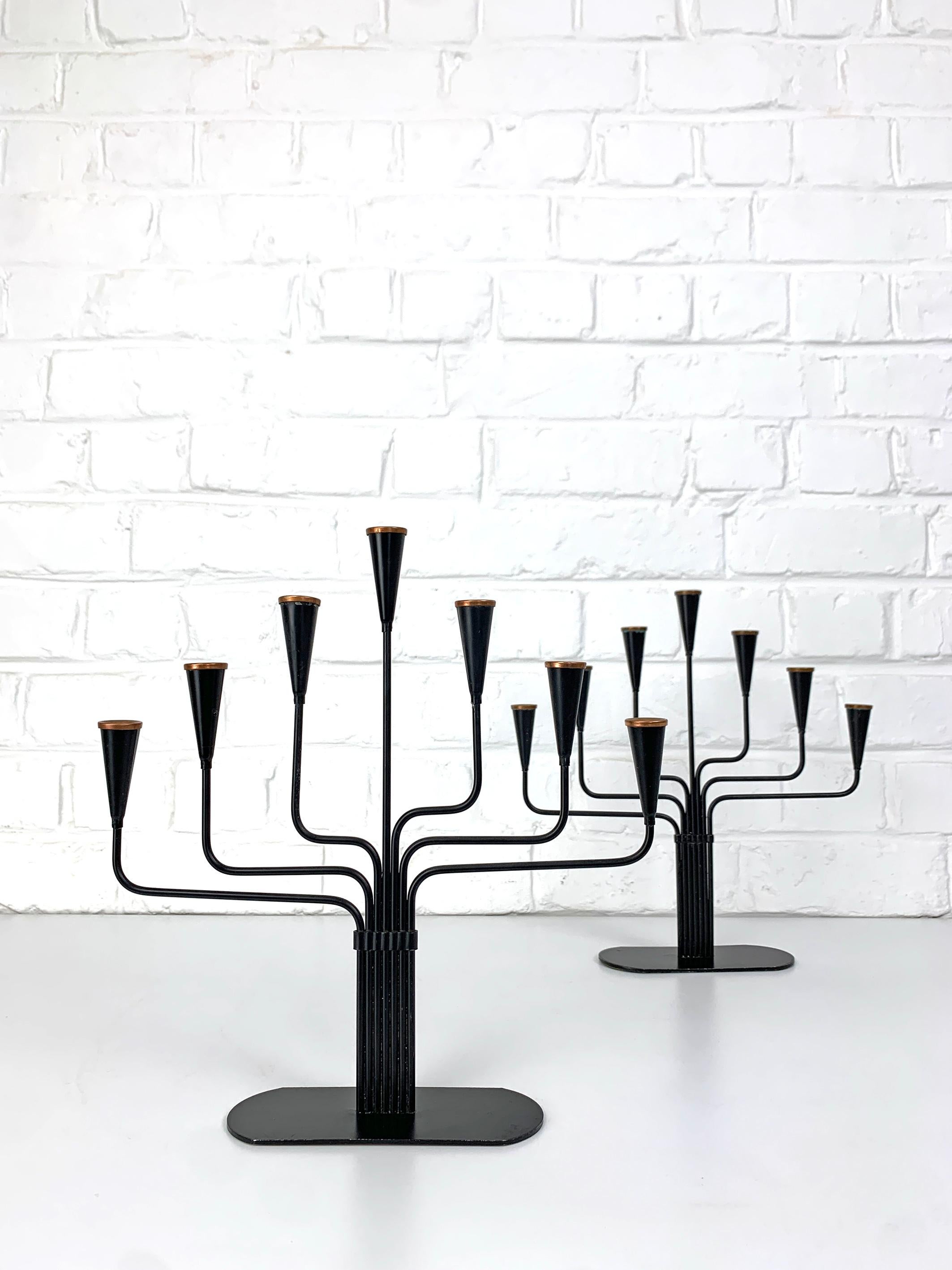 Pair Mid-Century Candelabra in black Metal by Gunnar Ander Ystad Metall Sweden In Good Condition For Sale In Vorst, BE