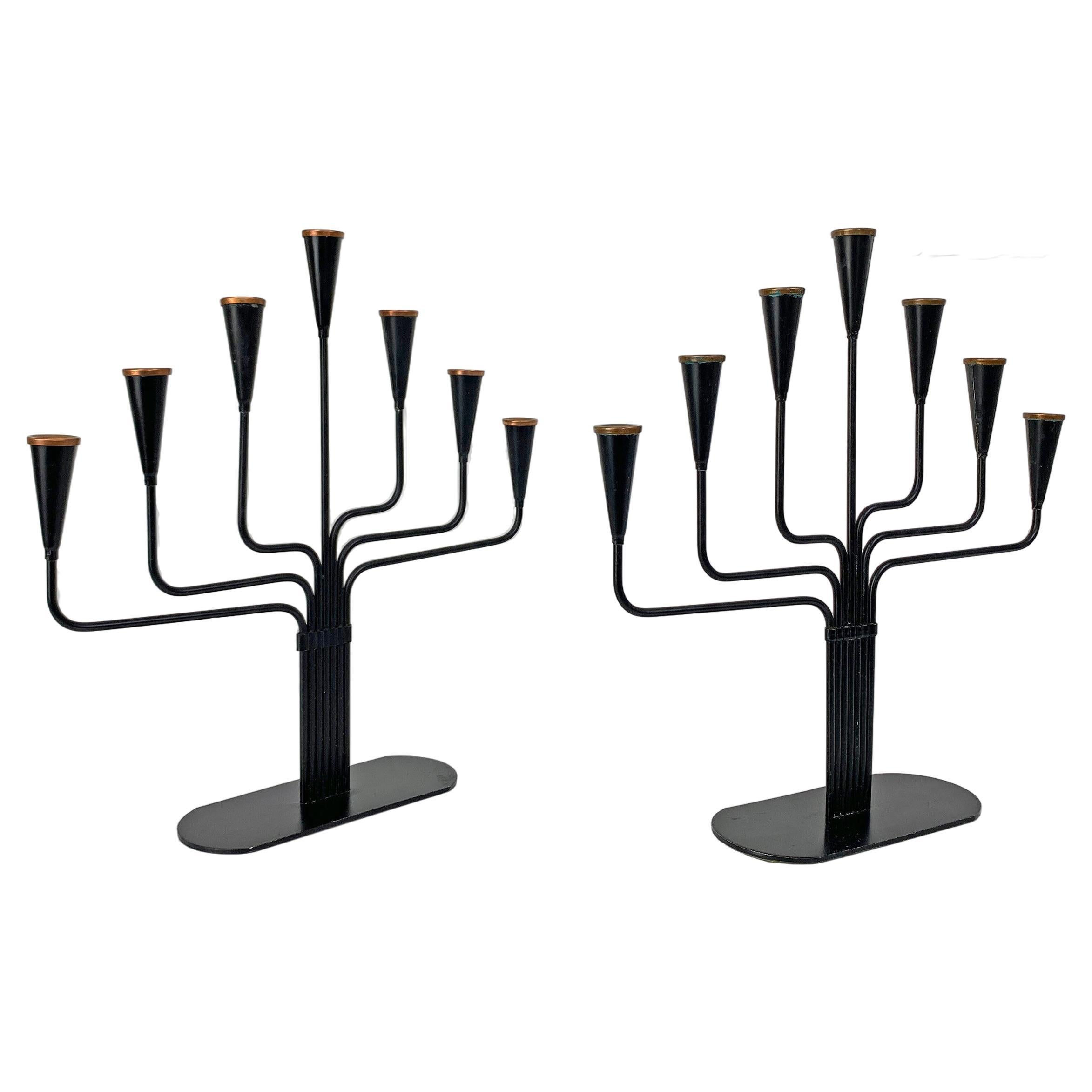 Pair Mid-Century Candelabra in black Metal by Gunnar Ander Ystad Metall Sweden For Sale