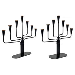 Retro Pair Mid-Century Candelabra in black Metal by Gunnar Ander Ystad Metall Sweden