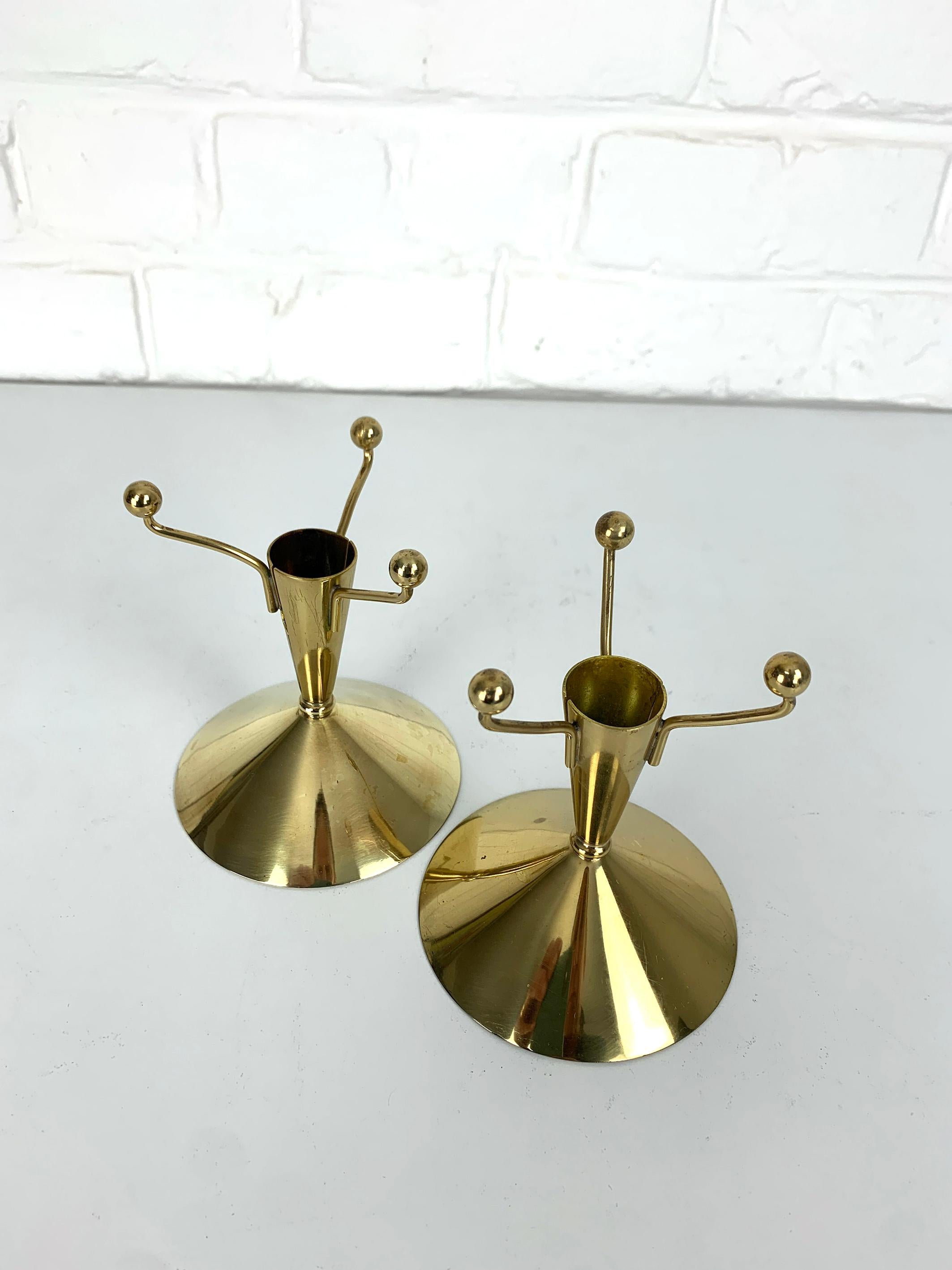 Pair Mid-Century Candlesticks in Brass by Gunnar Ander Ystad Metall Sweden For Sale 6