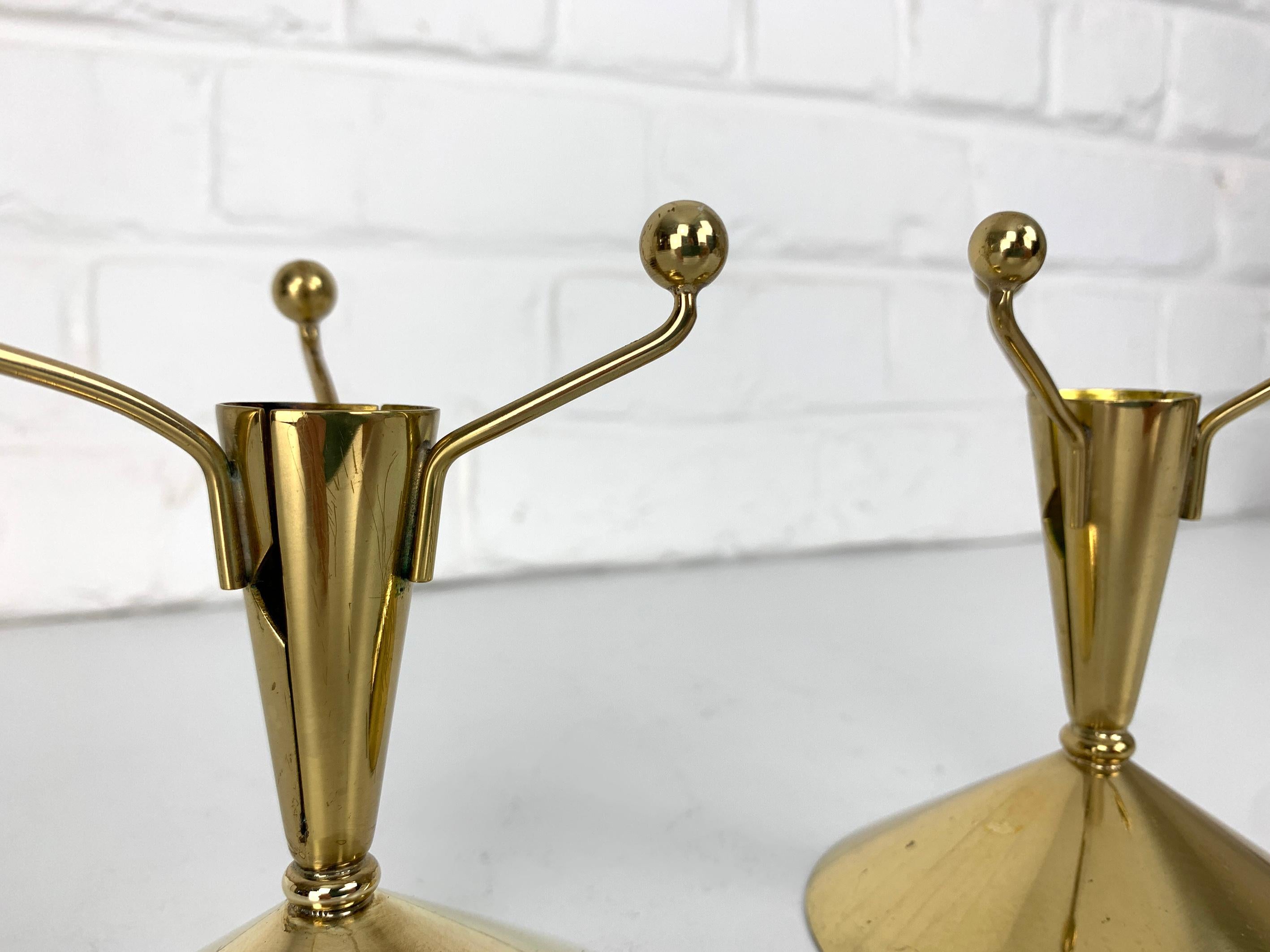 Pair Mid-Century Candlesticks in Brass by Gunnar Ander Ystad Metall Sweden For Sale 1