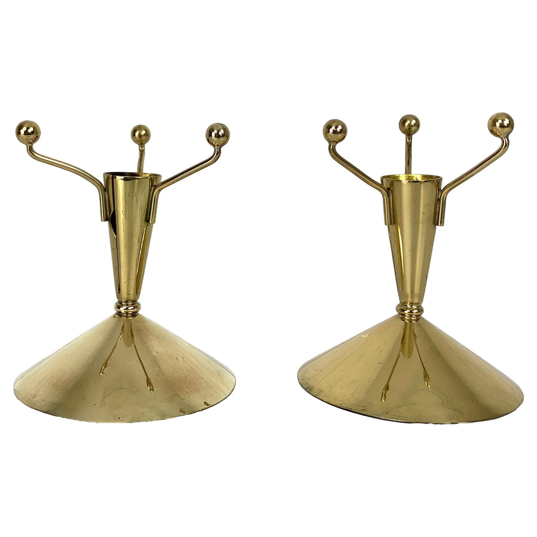 Pair Mid-Century Candlesticks in Brass by Gunnar Ander Ystad Metall Sweden For Sale