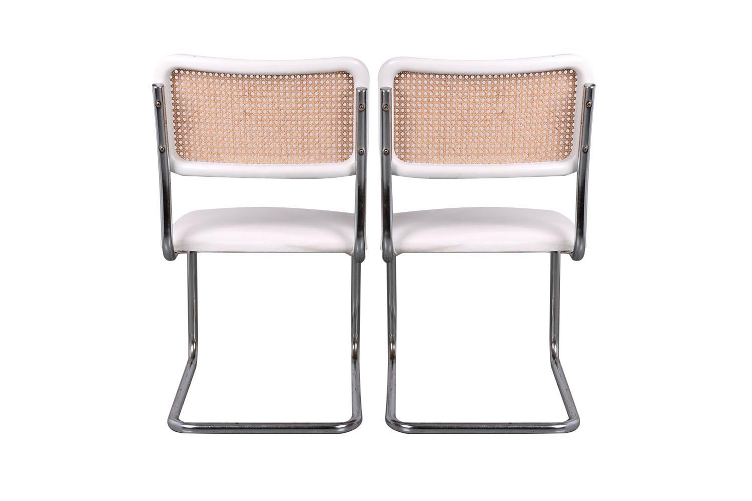 Mid-Century Modern Pair Mid Century Cane Bentwood Cantilever Chairs White Cushions For Sale