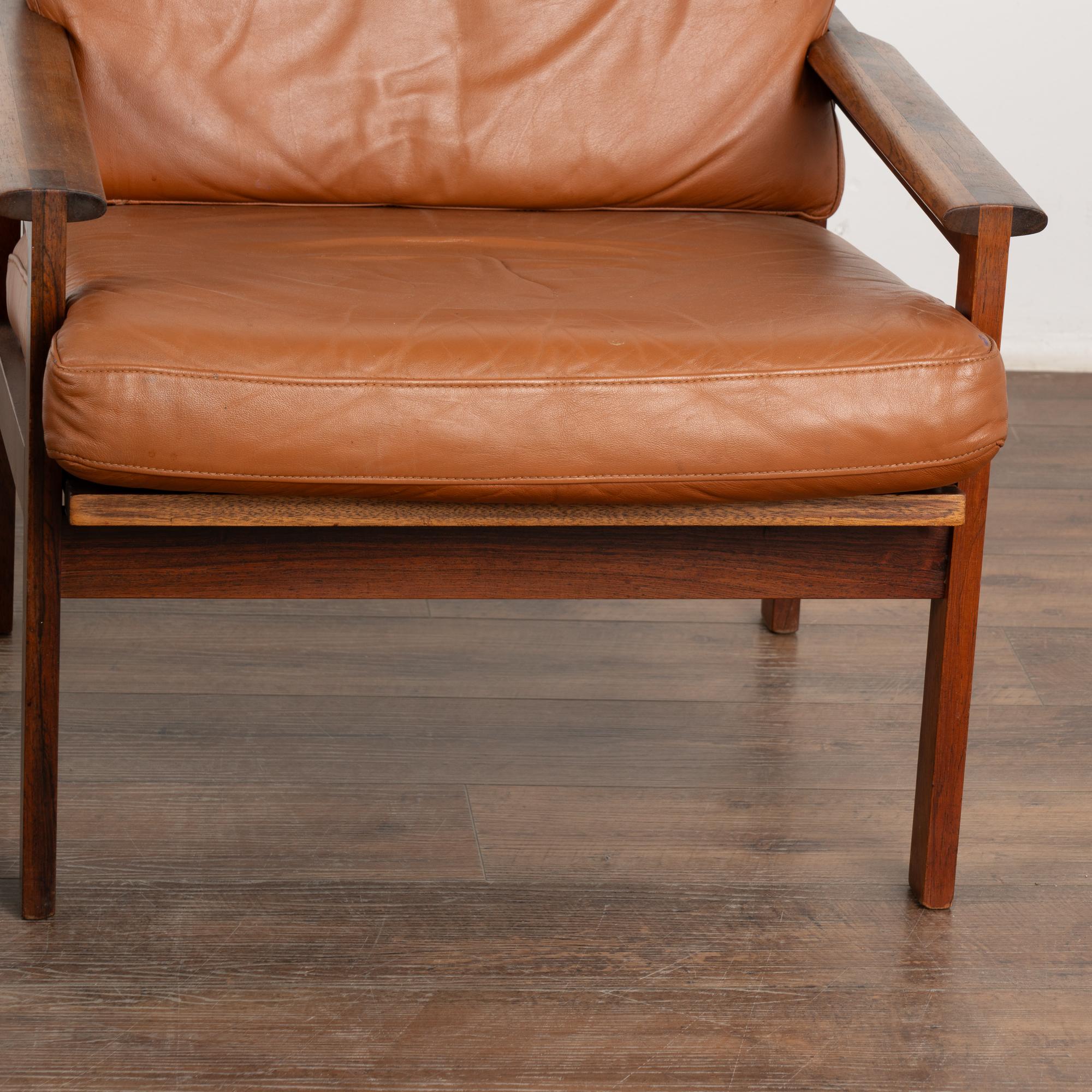 Leather Pair, Mid Century Capella Arm Chairs by Illum Wikkelsøe, Denmark Circa 1960 For Sale