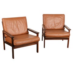 Vintage Pair, Mid Century Capella Arm Chairs by Illum Wikkelsøe, Denmark Circa 1960