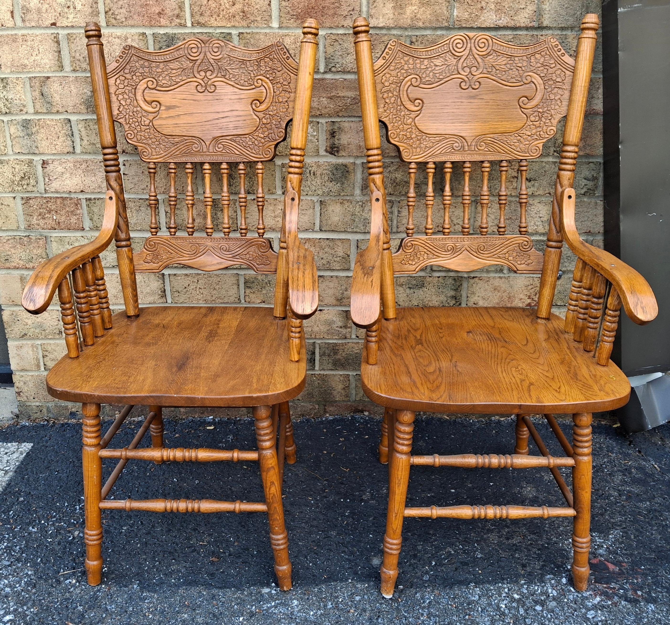 Federal Pair Mid-Century Century Red Oak Pressback Armchairs For Sale