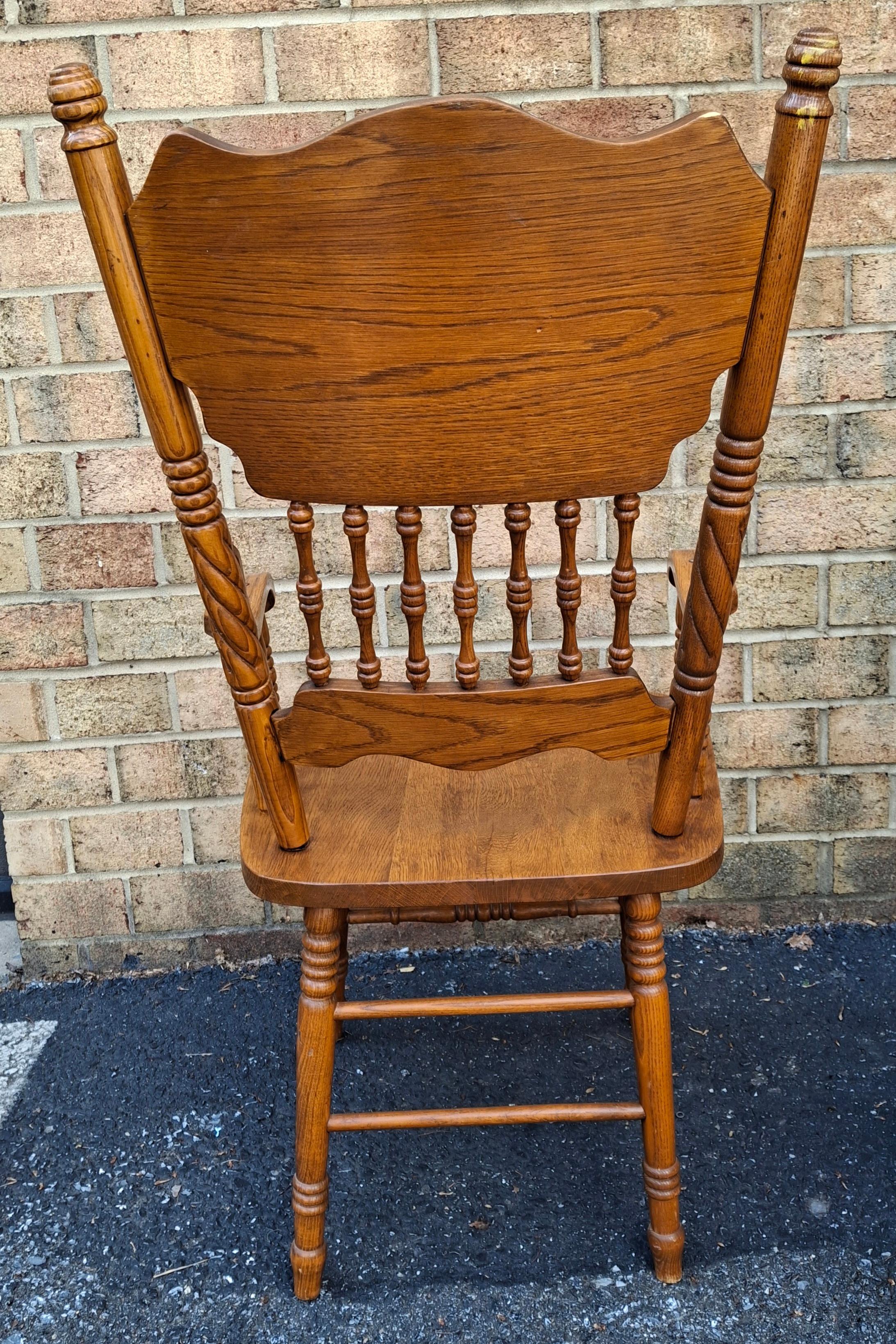 Upholstery Pair Mid-Century Century Red Oak Pressback Armchairs For Sale