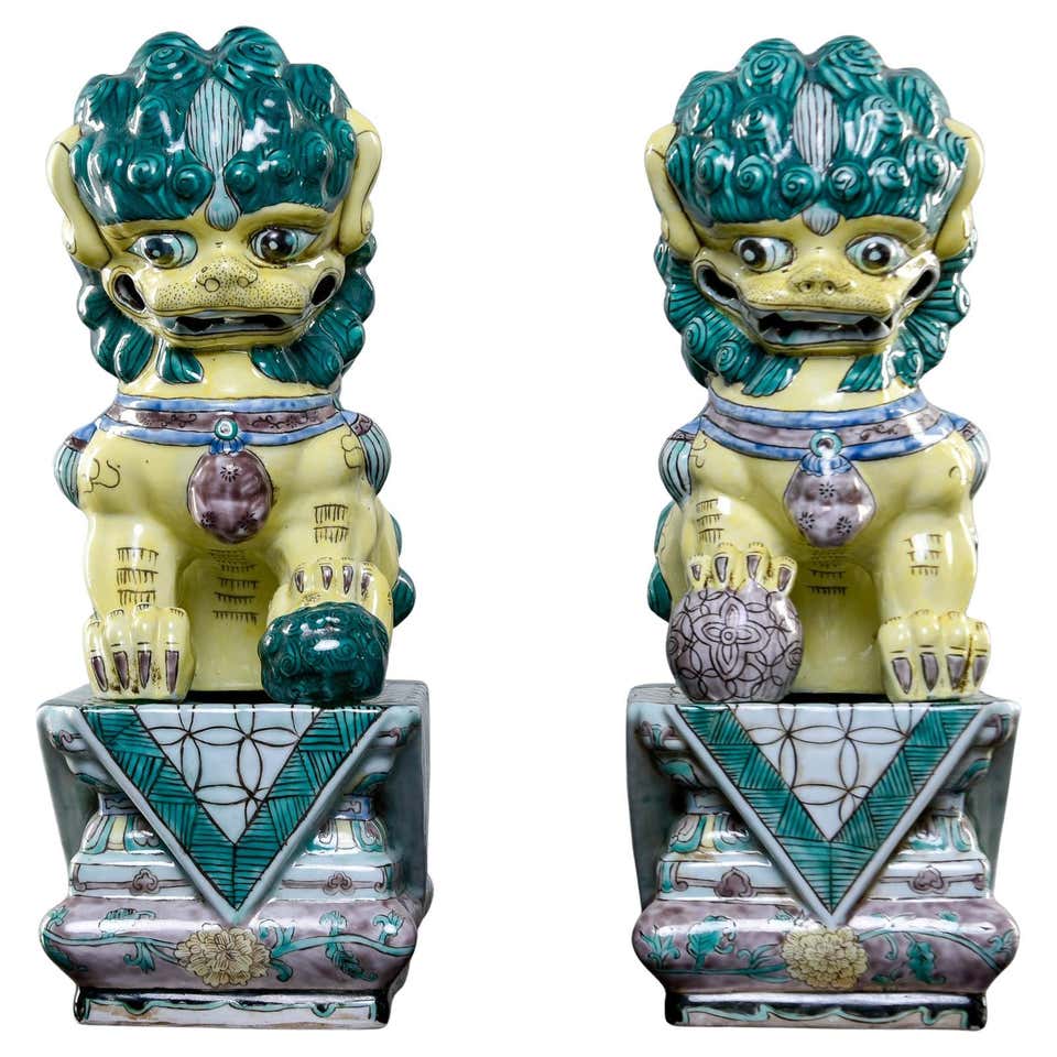 Foo Dog Rocking Pair Of 19th Century Chinese Foo Dogs On Stands For Sale at 1stDibs