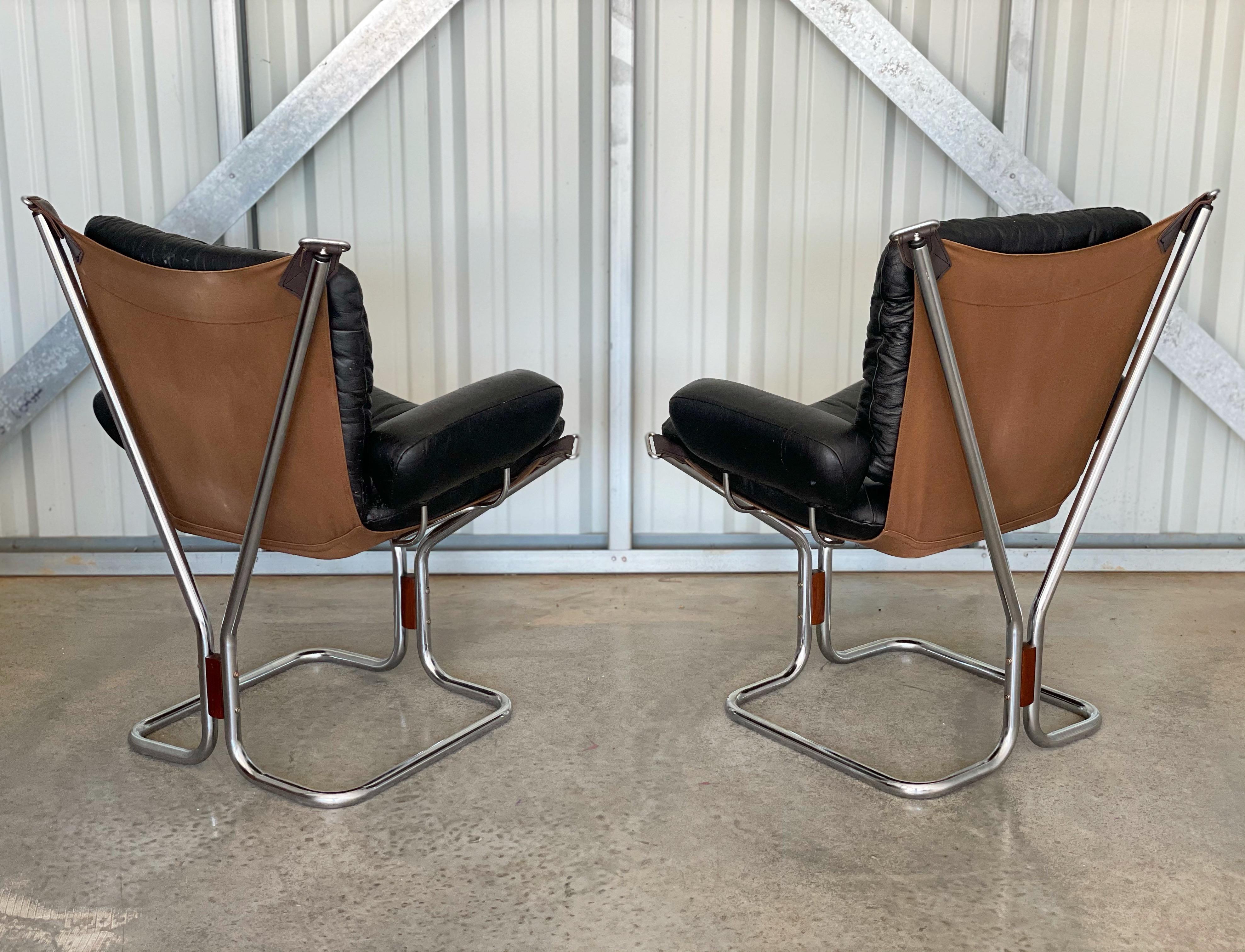 Late 20th Century Pair of Midcentury Chairs Black Leather and Chrome, Ingmar Relling for Westnofa
