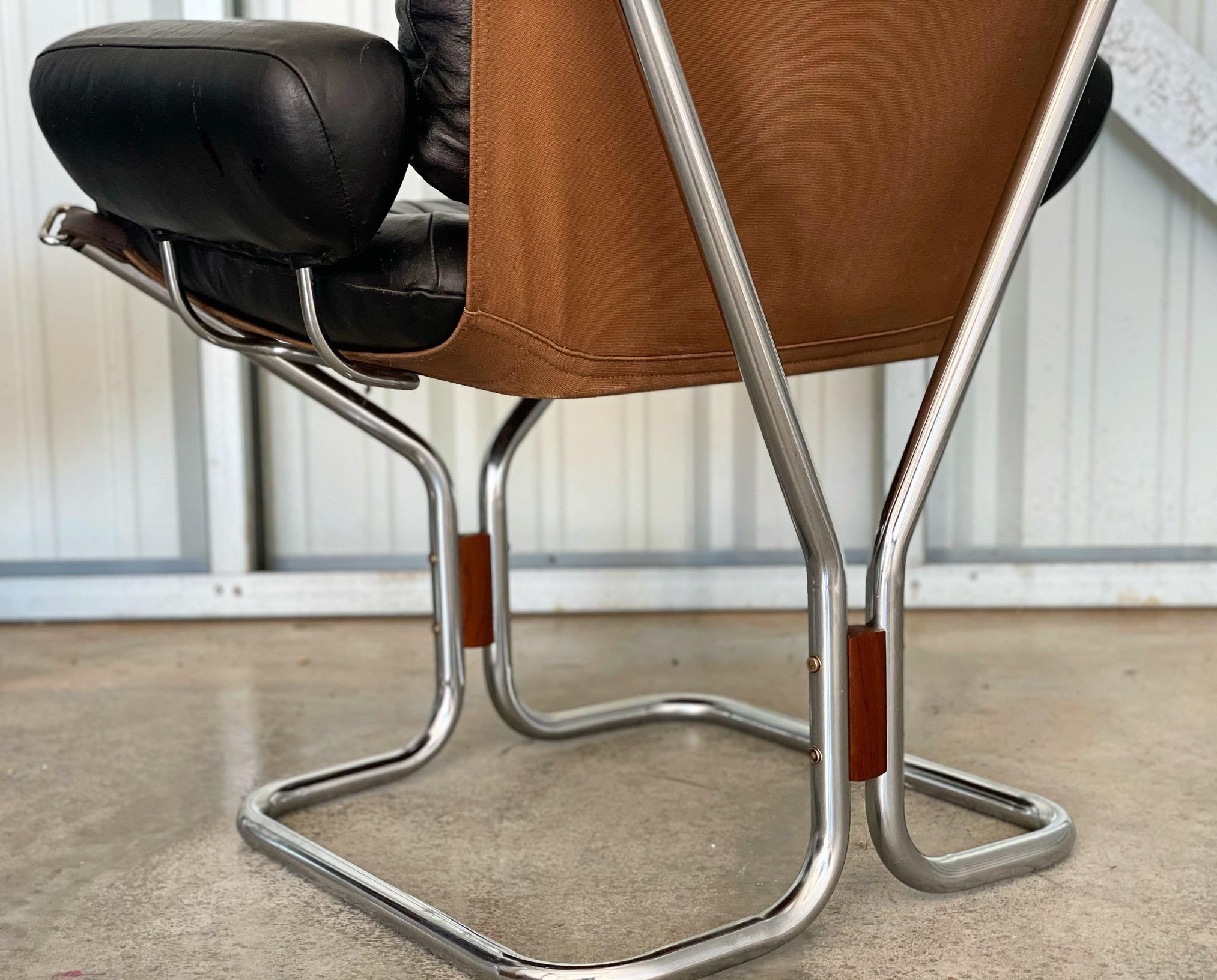 Pair of Midcentury Chairs Black Leather and Chrome, Ingmar Relling for Westnofa 3