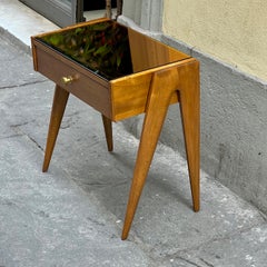 Pair Mid-Century Cherry Night Stands with amber color opaline top 1950