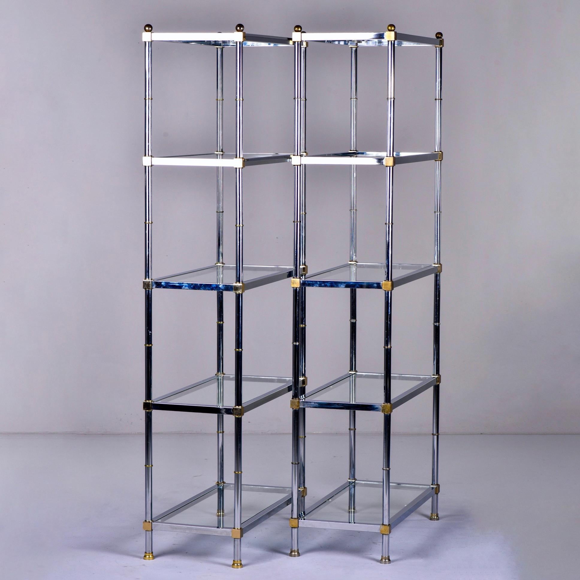 Pair of Midcentury Chrome and Brass Étagères in Manner of Maison Jansen In Good Condition In Troy, MI