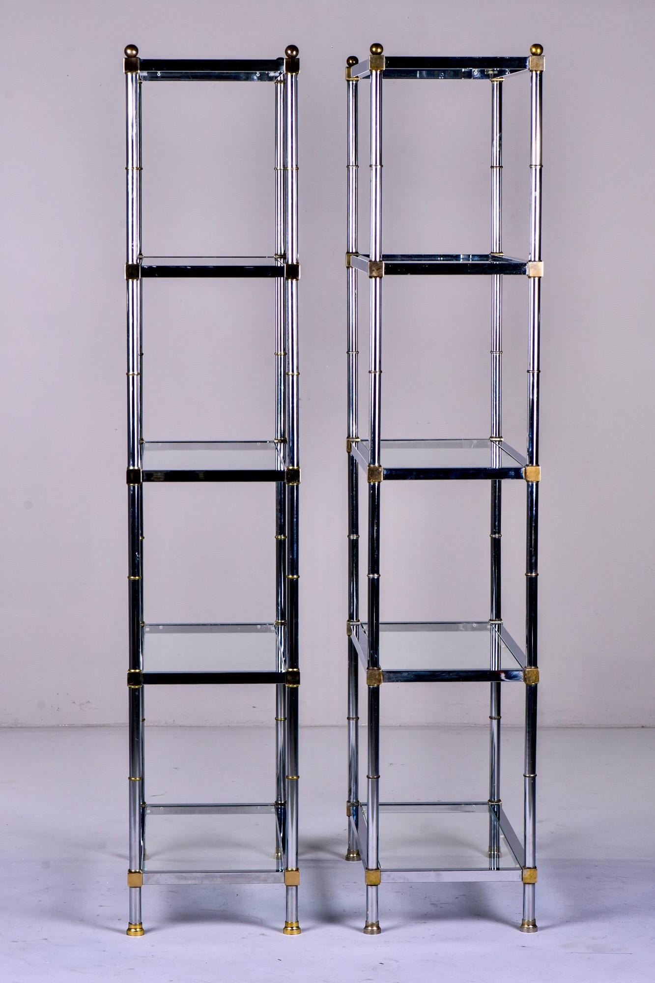 20th Century Pair of Midcentury Chrome and Brass Étagères in Manner of Maison Jansen