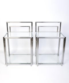 Pair Mid Century Chrome And Glass Bedside Tables C.1970