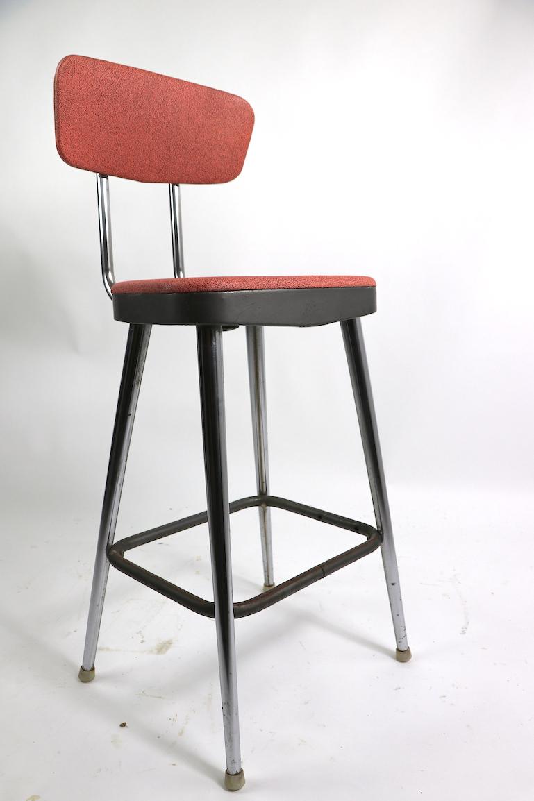 Upholstery Pair of Mid Century Chrome and Vinyl Counter Height Stools