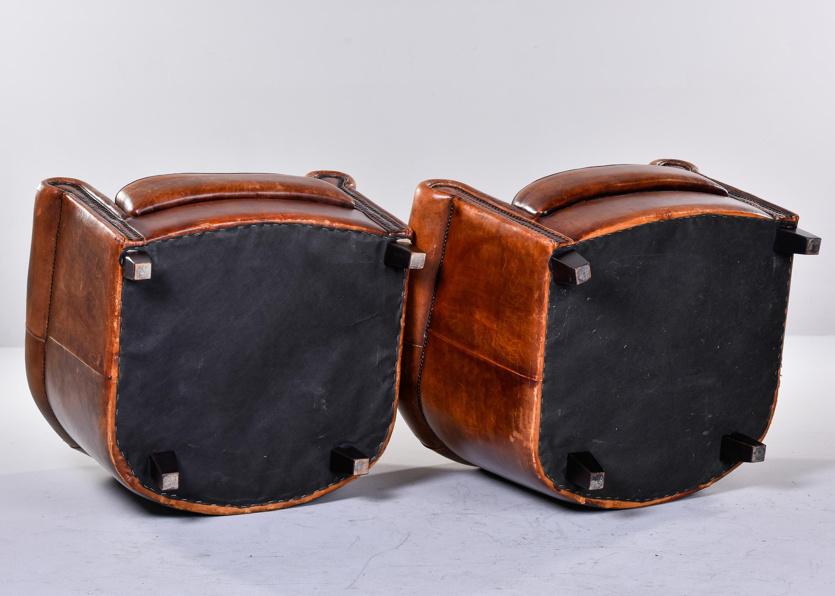 Pair Mid-Century Cigar Brown Joris De Groot Leather Club Chairs 8