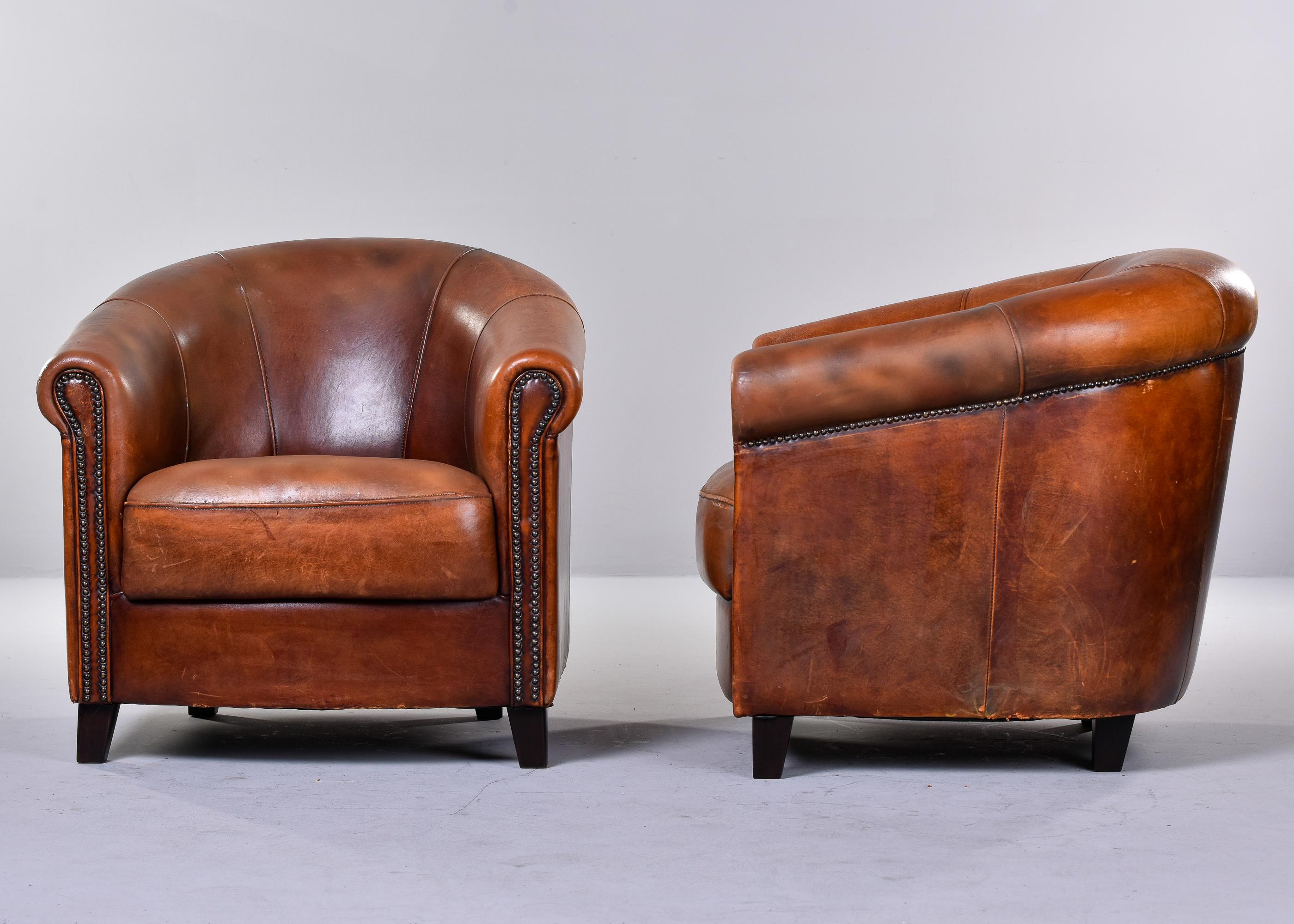 Dutch Pair Mid-Century Cigar Brown Joris De Groot Leather Club Chairs
