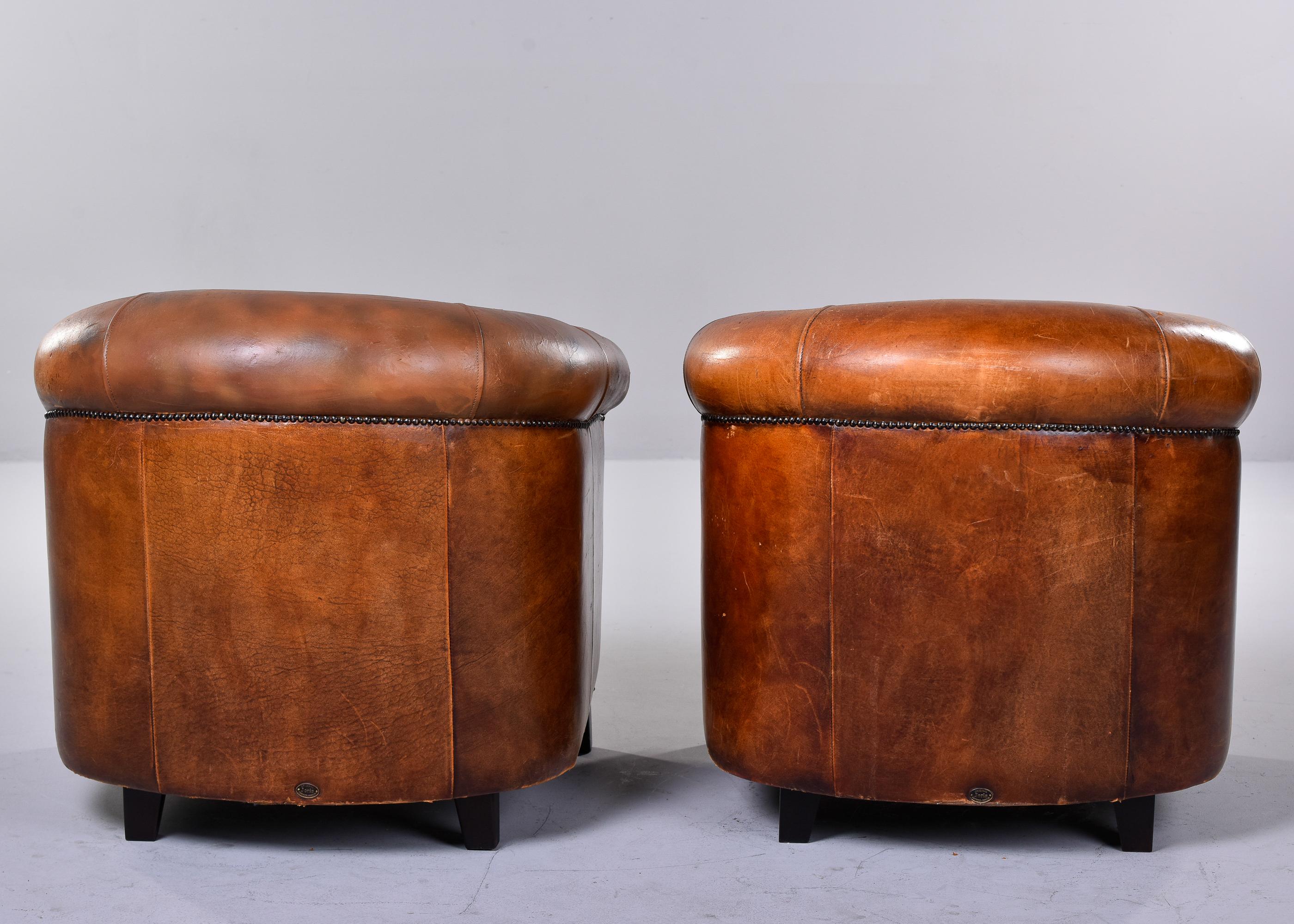 Pair Mid-Century Cigar Brown Joris De Groot Leather Club Chairs 2