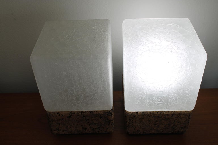 Mid-Century Modern Pair Mid Century Cork Cube Lamps