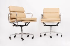 Pair Mid Century Cream Leather Office Chairs by Eames for Herman Miller