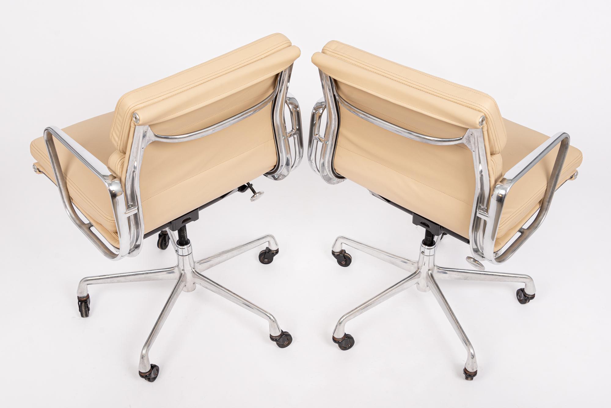 Pair Mid Century Cream Leather Office Chairs by Eames for Herman Miller 1