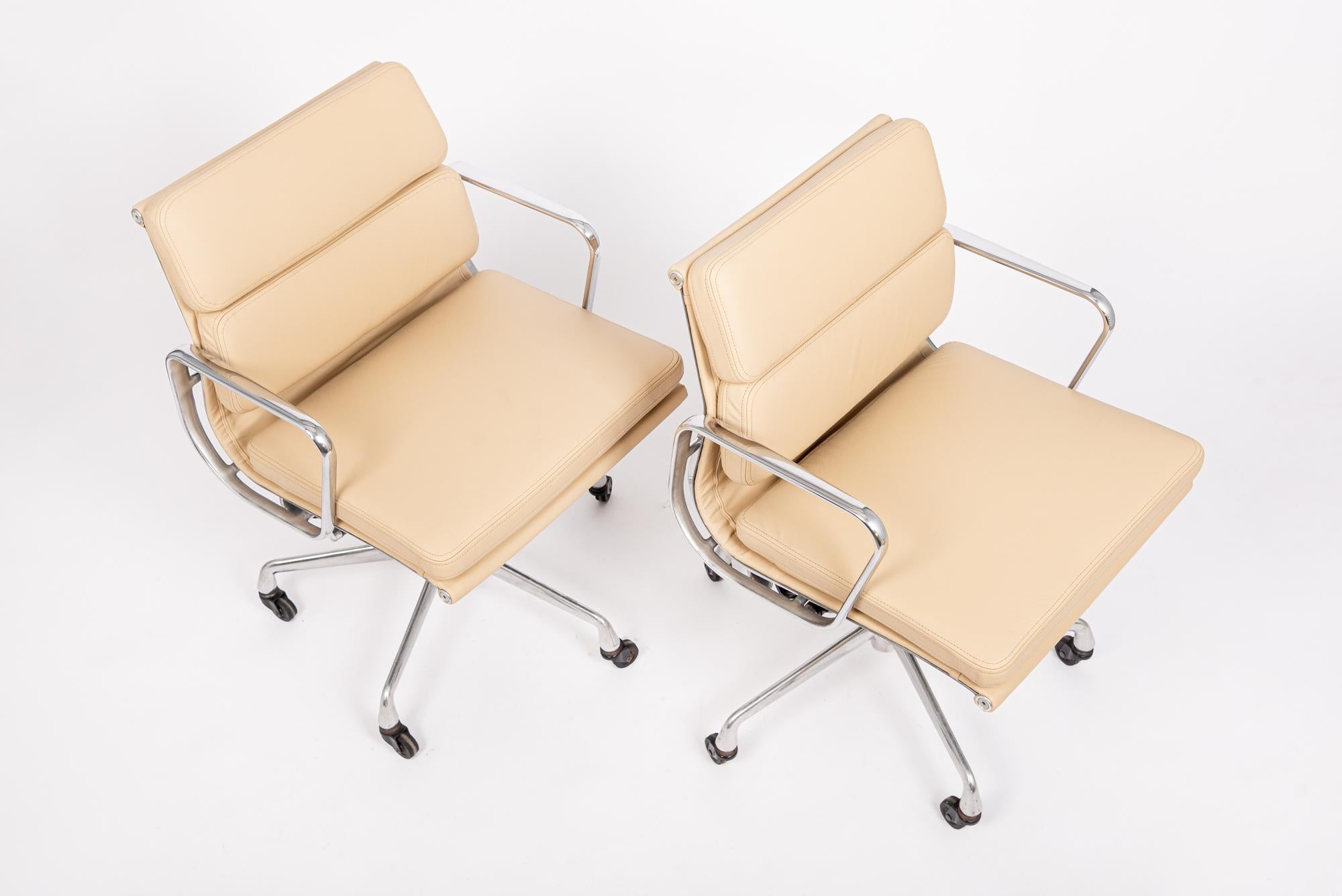 Pair Mid Century Cream Leather Office Chairs by Eames for Herman Miller 2