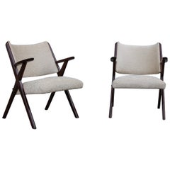 Paar Dal Vera Sessel aus der Mitte des Jahrhunderts Italienisches Design Nussbaum Beige Samt