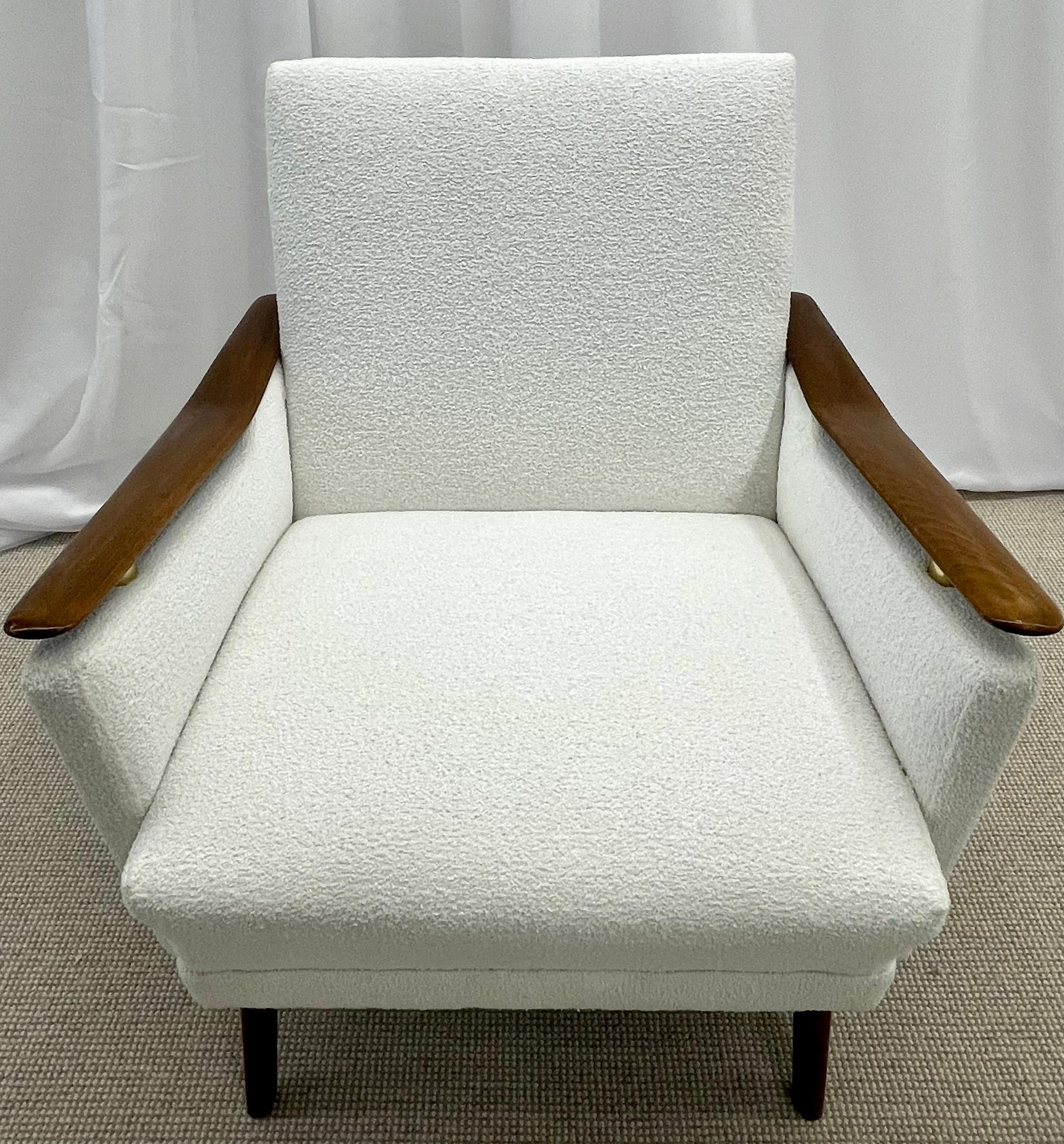 Pair Mid-Century Danish Lounge Chairs, Manner of Finn Juhl, Bouclé, 1970s 5