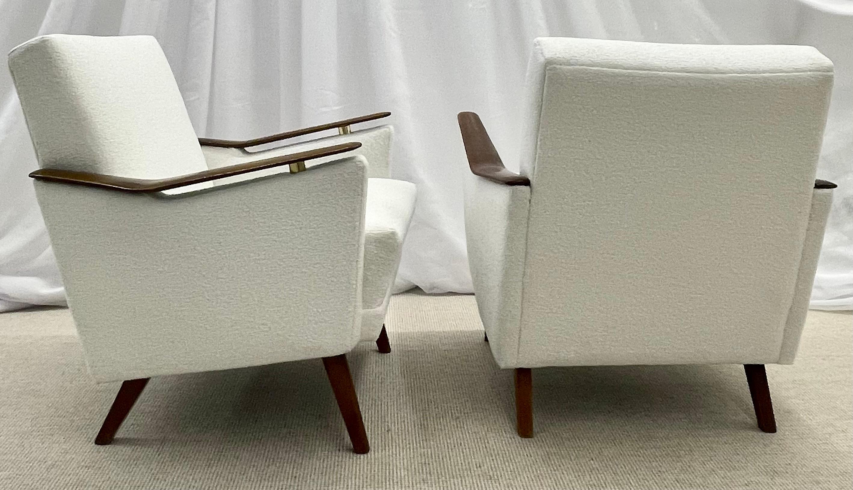 Pair Mid-Century Danish Lounge Chairs, Manner of Finn Juhl, Bouclé, 1970s 3