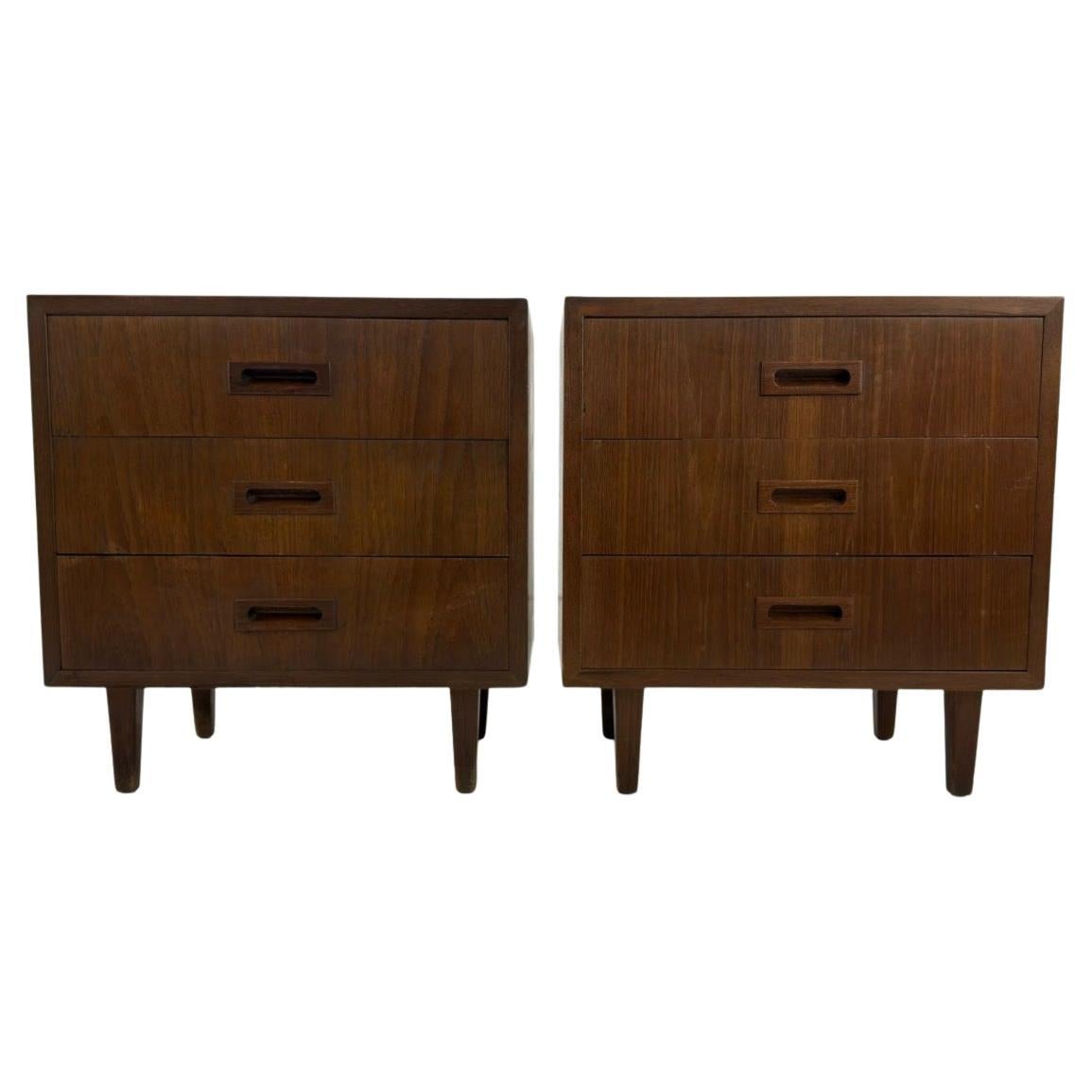 Pair Mid century Danish modern 3 drawer teak nightstands