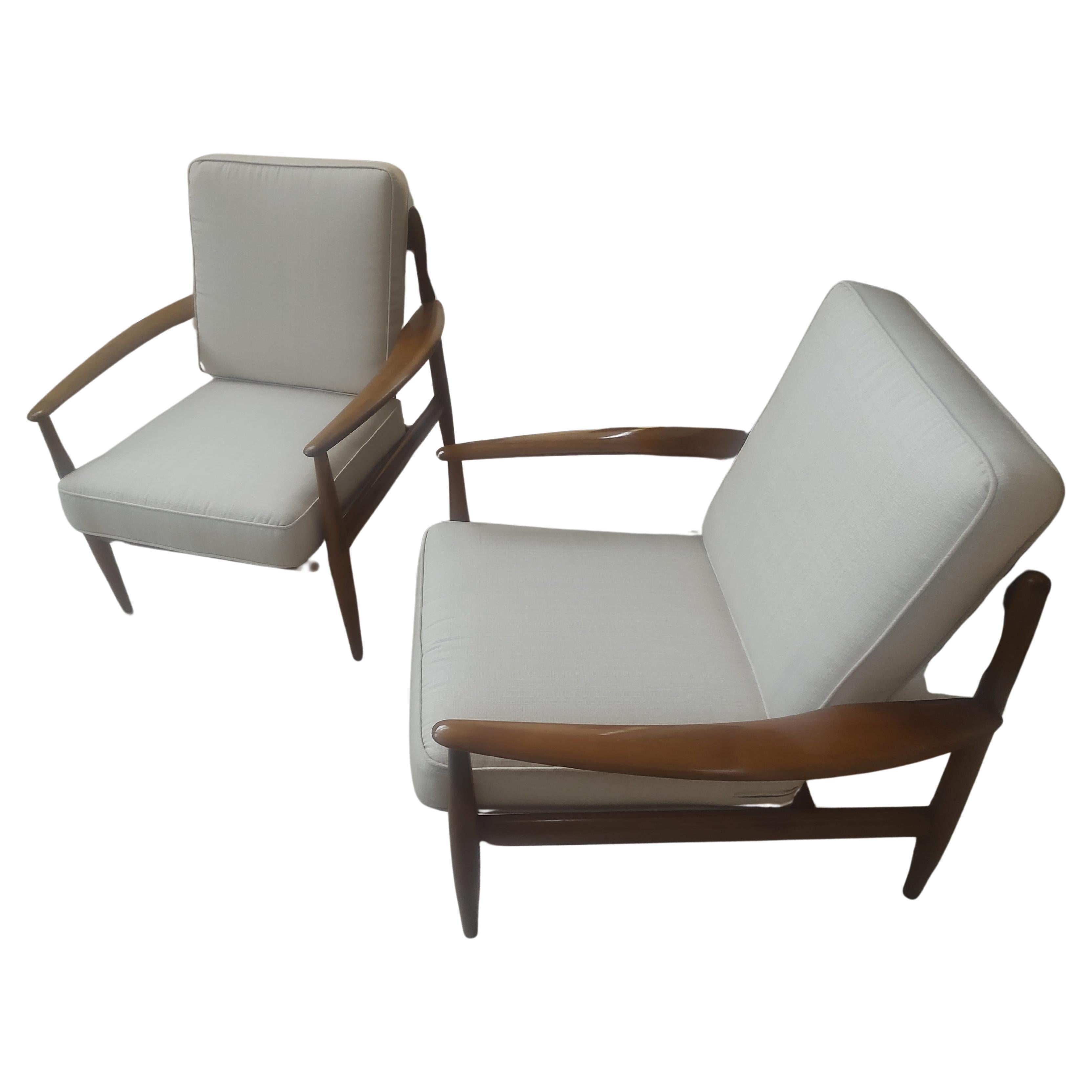 Pair Mid Century Danish Modern Beech Lounge Chairs by Grete Jalk - John Stuart  For Sale 6