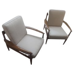 Pair Mid Century Danish Modern Beech Lounge Chairs by Grete Jalk - John Stuart 