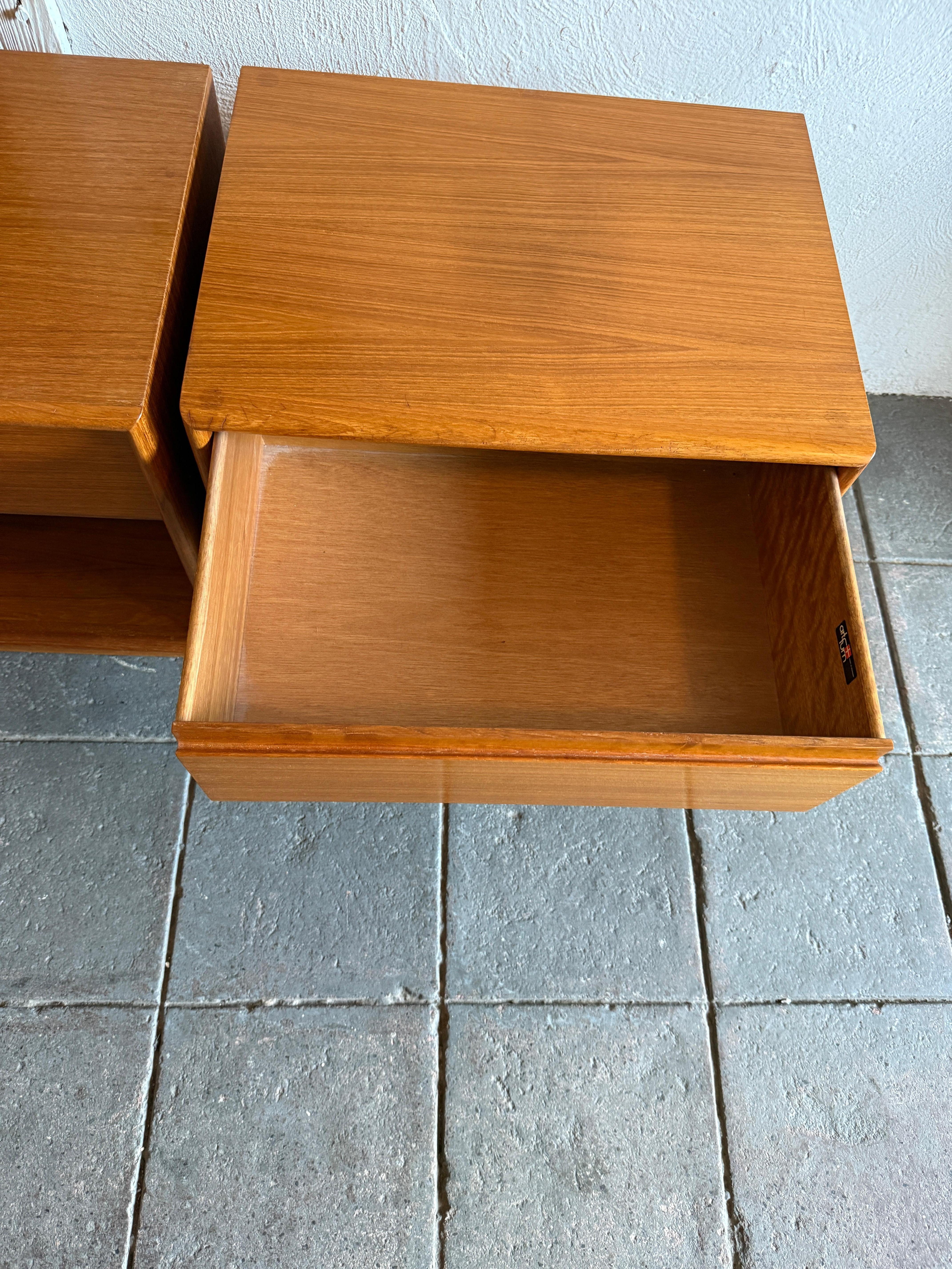 Scandinavian Modern Pair Mid century danish modern light teak single drawer Nightstands by Art Furn For Sale
