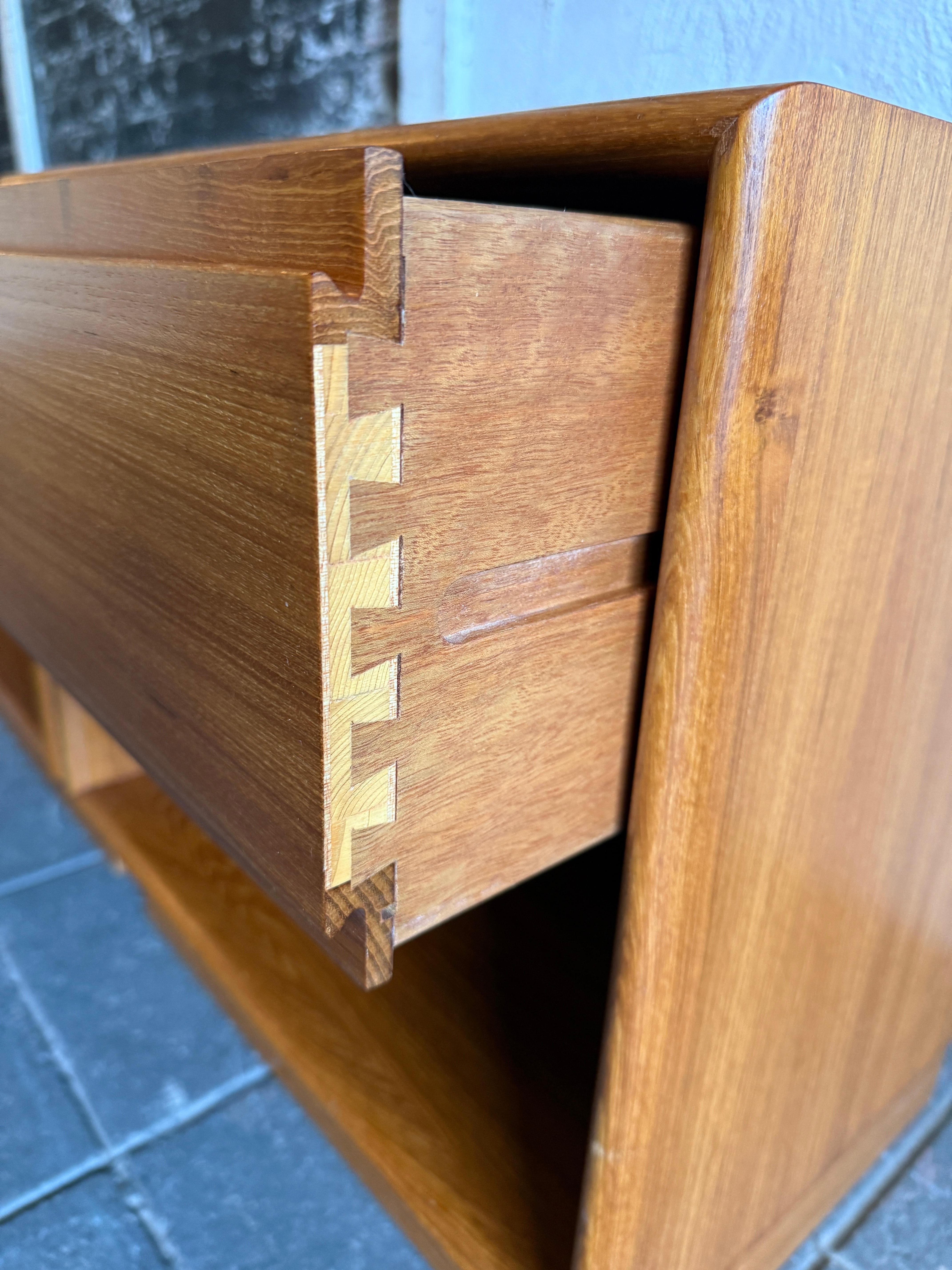 Woodwork Pair Mid century danish modern light teak single drawer Nightstands by Art Furn For Sale