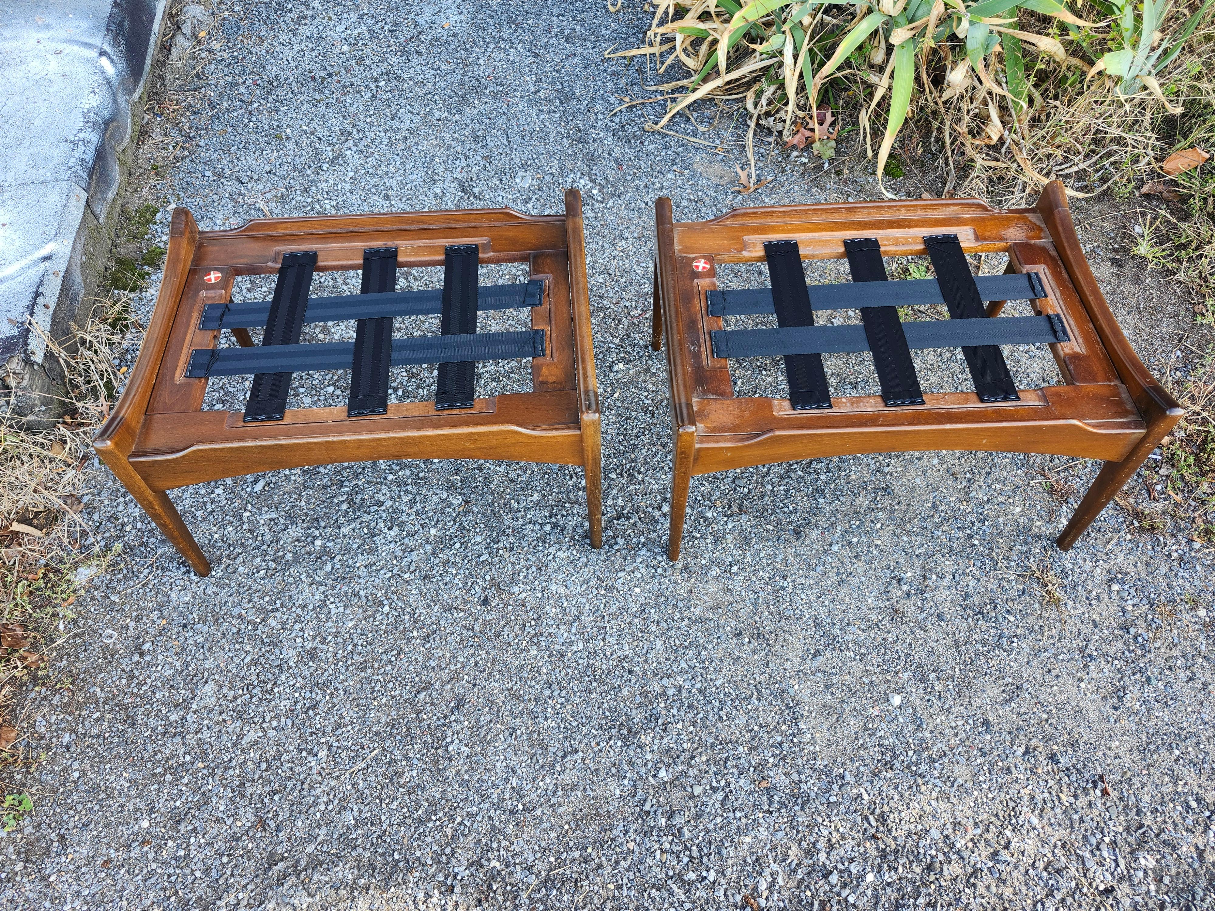 Pair Mid Century Danish Modern Sculptural Walnut w Leather Footstools by Selig For Sale 5