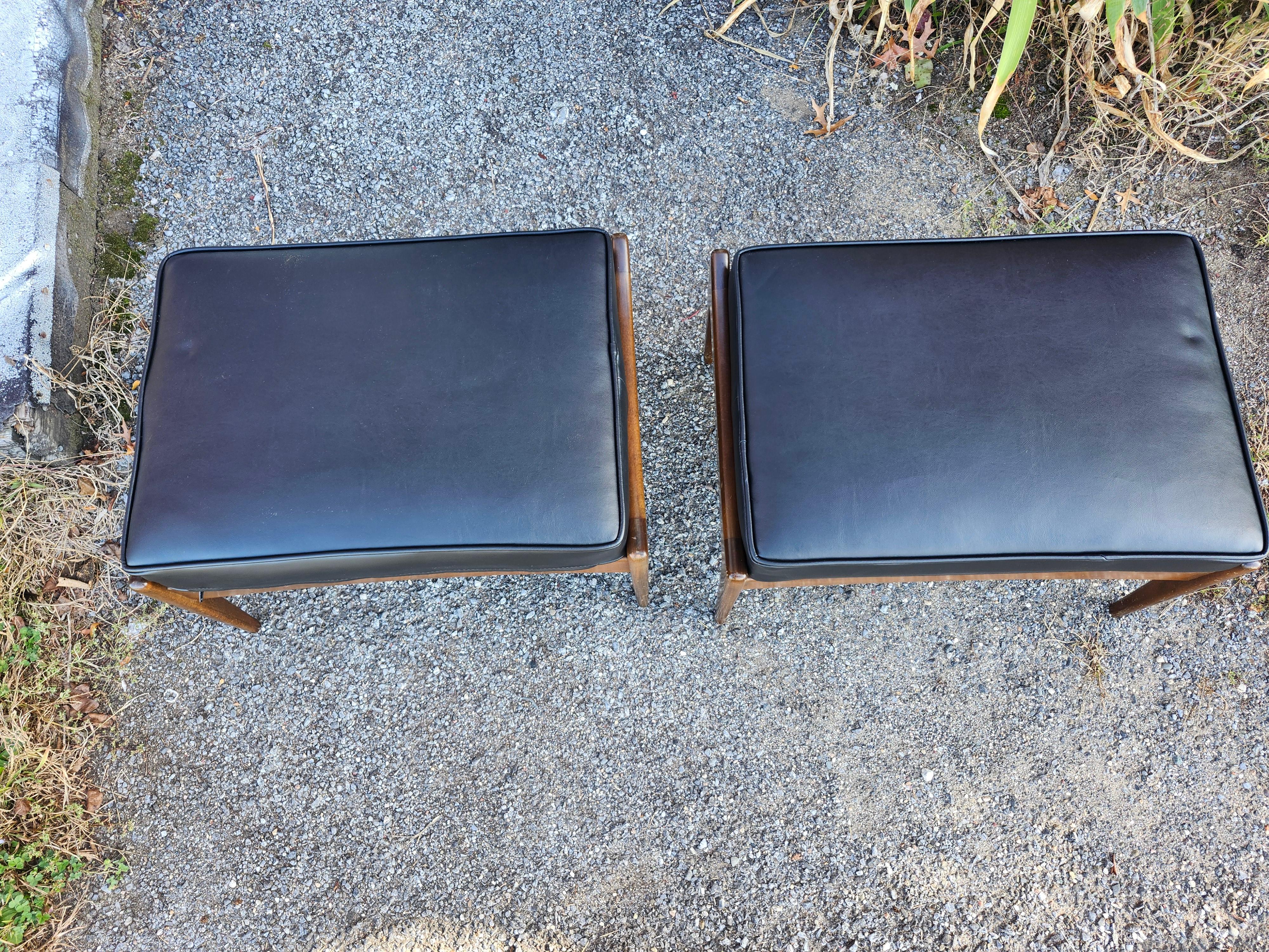 Mid-20th Century Pair Mid Century Danish Modern Sculptural Walnut w Leather Footstools by Selig For Sale