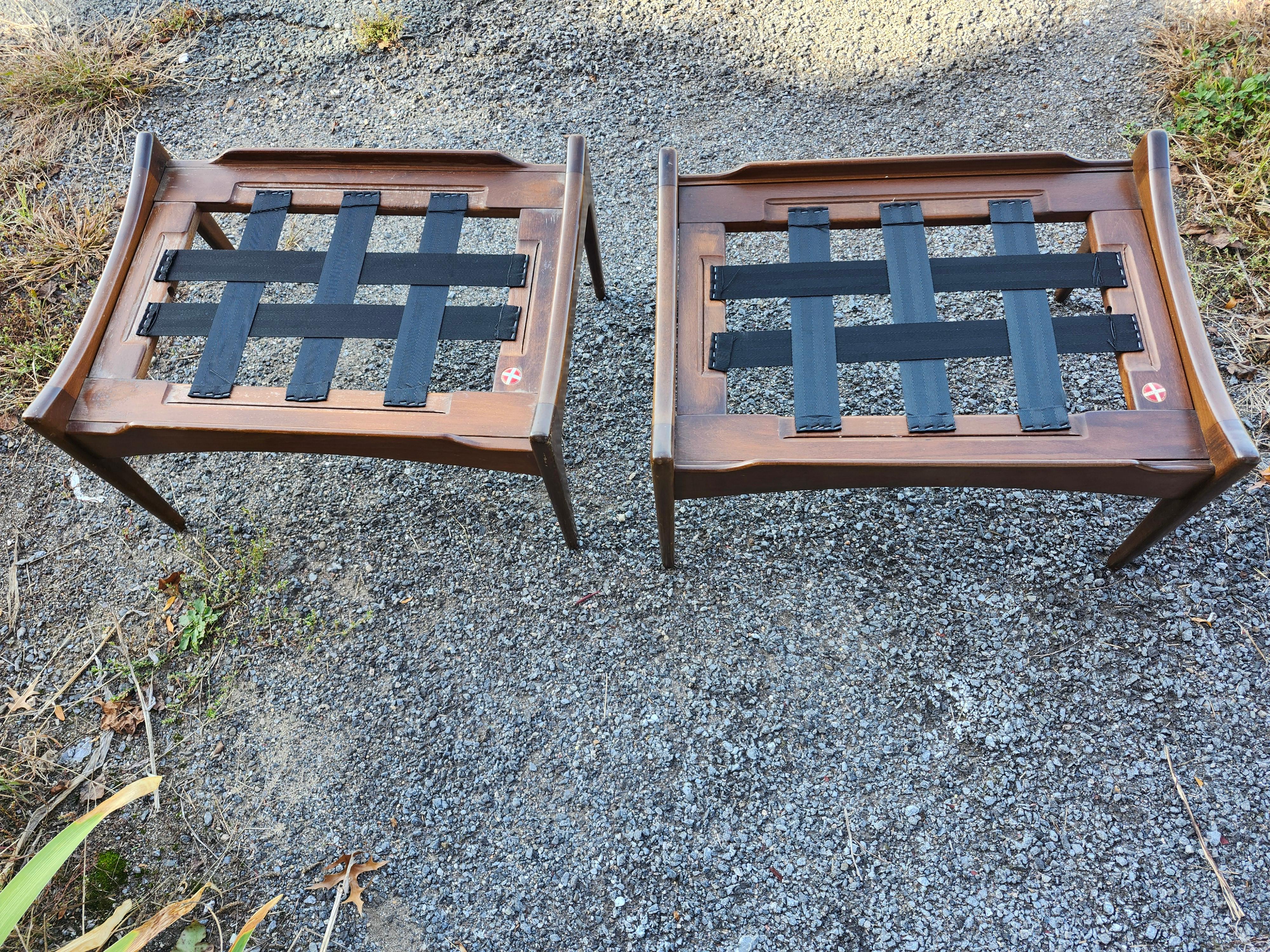 Pair Mid Century Danish Modern Sculptural Walnut w Leather Footstools by Selig For Sale 2