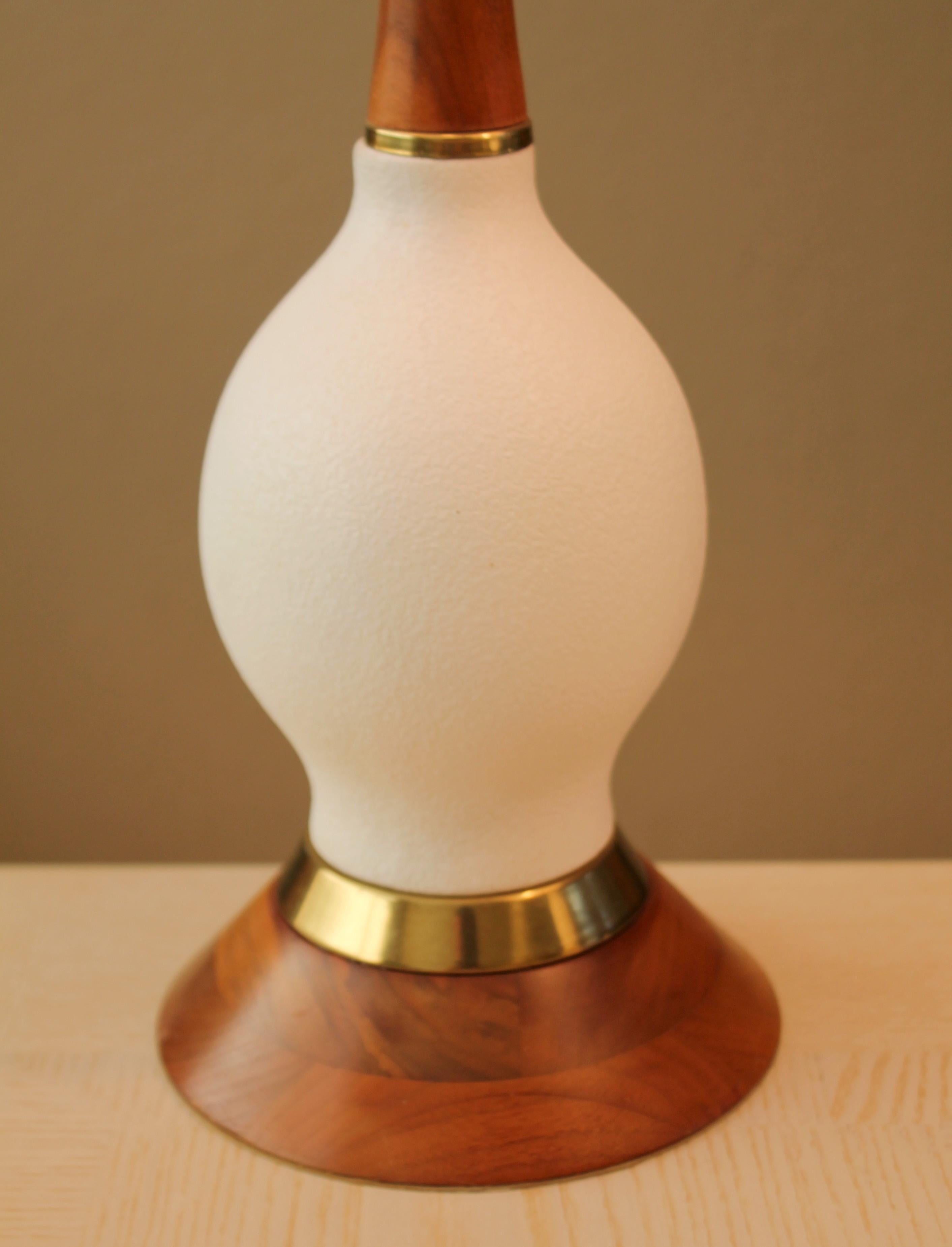 20th Century PAIR! Mid Century Danish Modern Table Lamps Brass Teak Plaster! Clean Design! For Sale