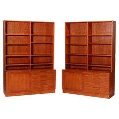 Pair Mid Century Danish Modern Teakwood Bookcase Sideboard Units, Circa 1960