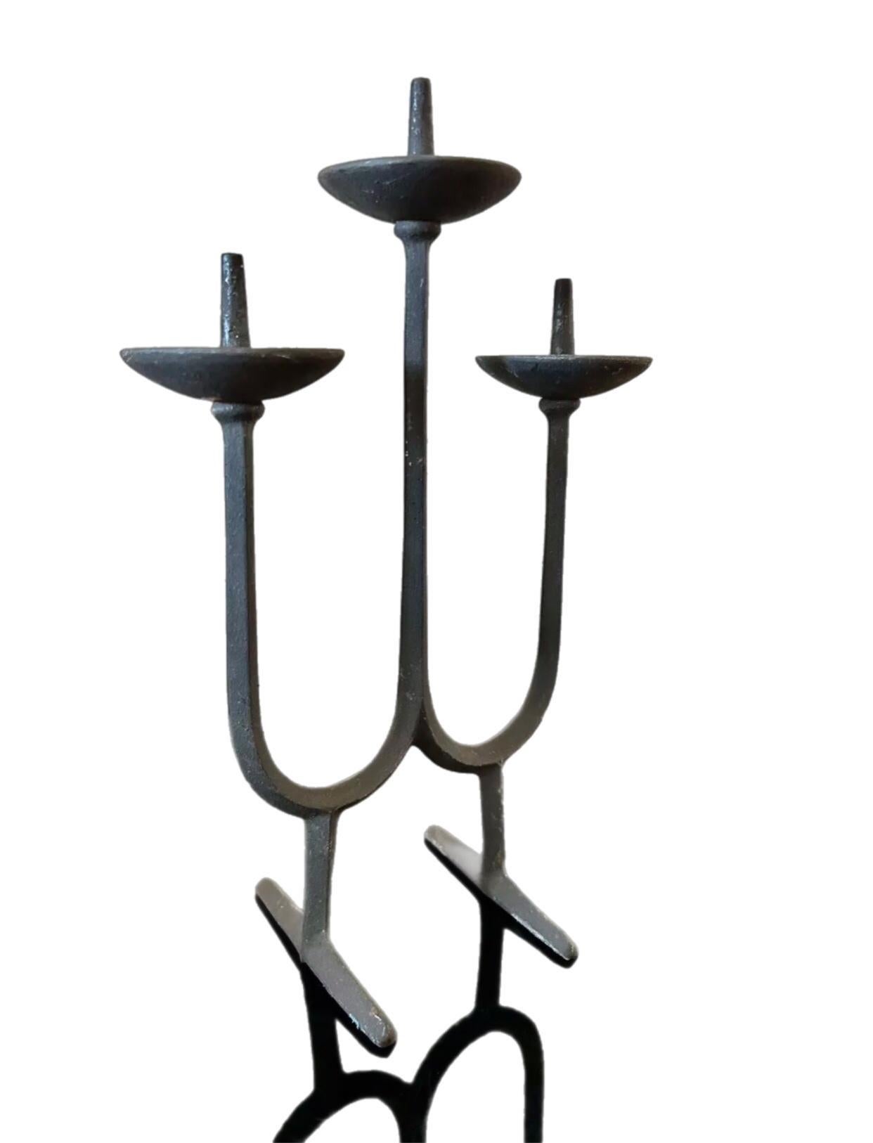 Mid-Century Modern Pair Mid Century Dansk Jens Quistgaard Iron Brutalist Candle Holder Candelabra For Sale